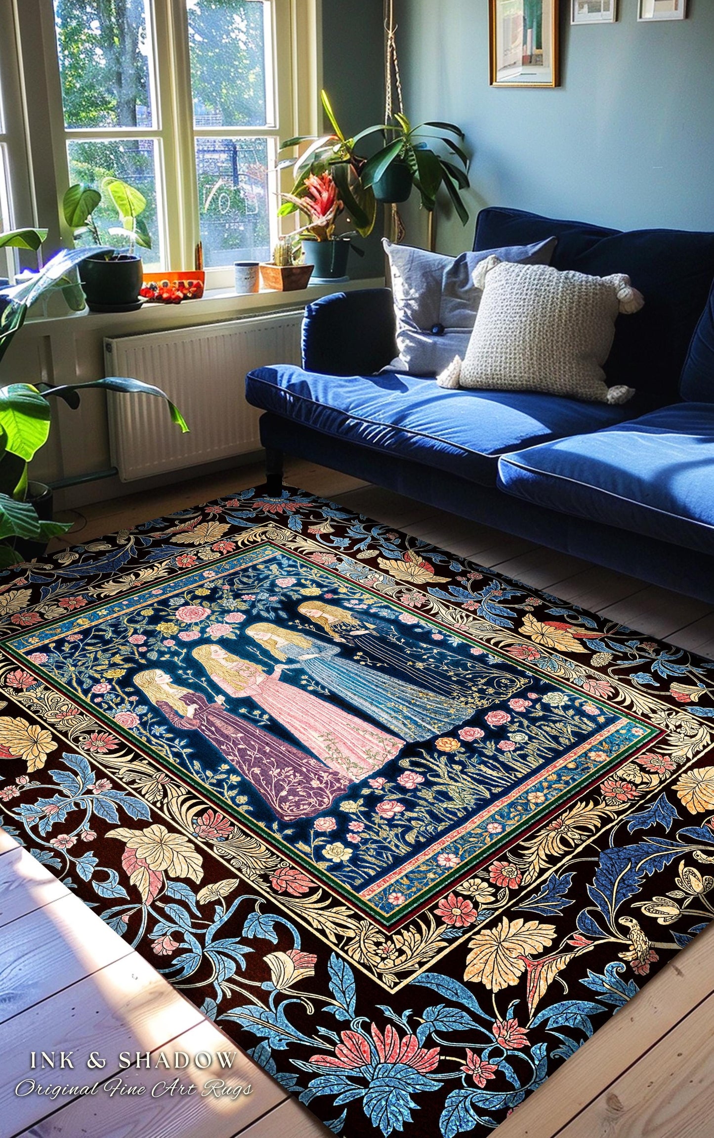Bohemian Botanical Witch Area Rug | Enchanted Folklore Fairytale Witchcore Floral Medieval Dark Academia Ethereal Goddess Style Bedroom |