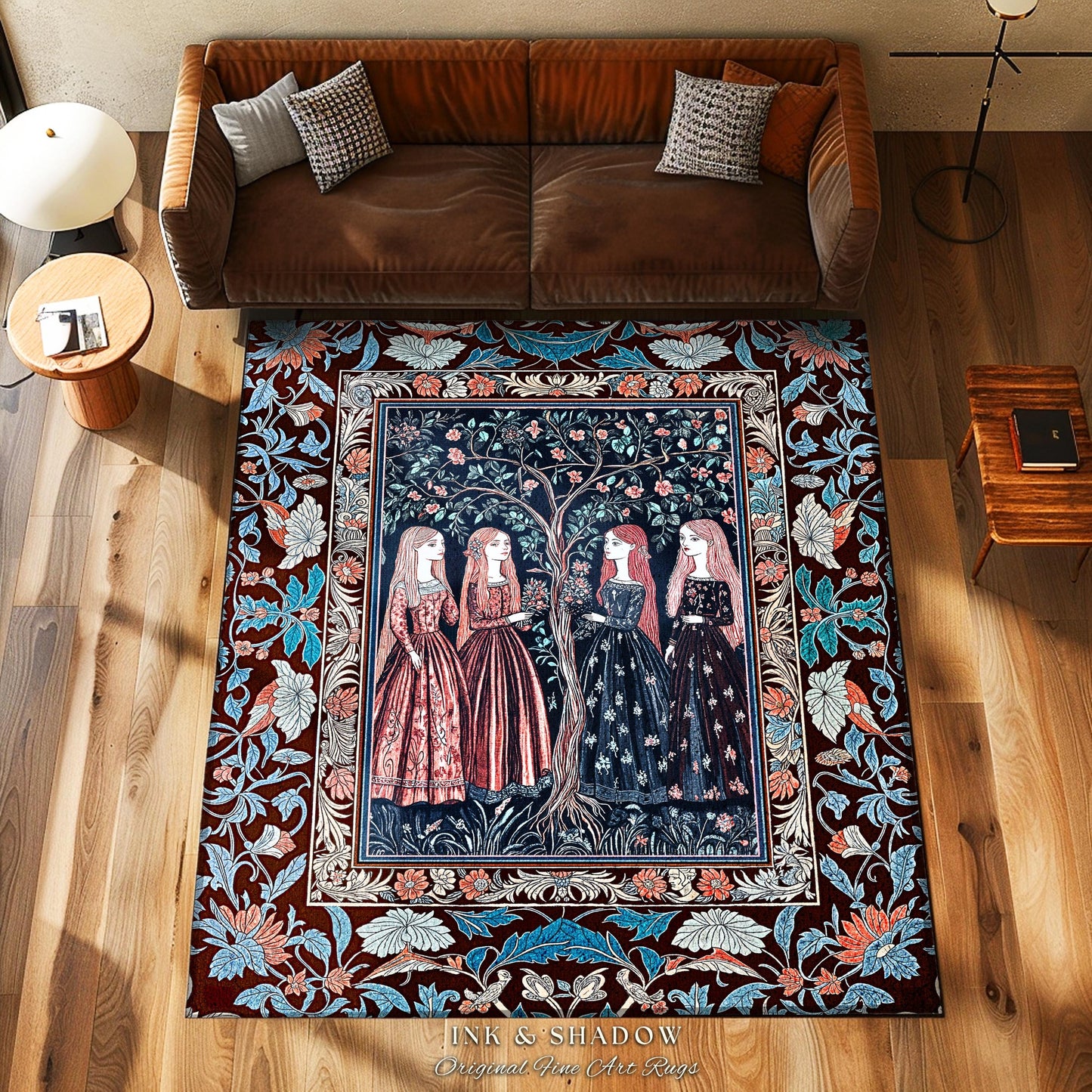 Pastel Fairy Forest Elegant Accent Rug | Druid Medieval Maiden Baroque Aesthetic Magic Decor Celestial Gothic Bedroom Art Nouveau Decor Boho