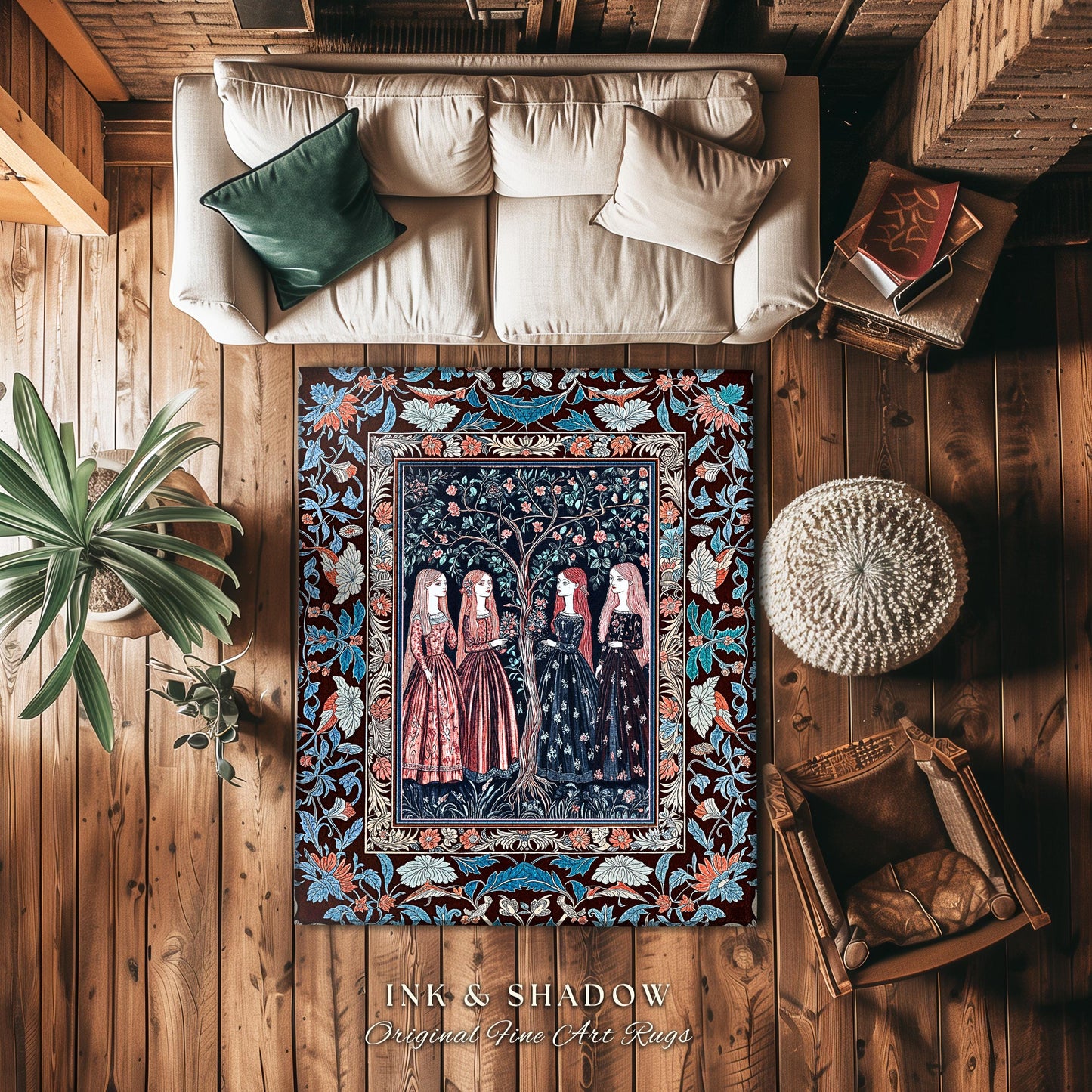 Pastel Fairy Forest Elegant Accent Rug | Druid Medieval Maiden Baroque Aesthetic Magic Decor Celestial Gothic Bedroom Art Nouveau Decor Boho