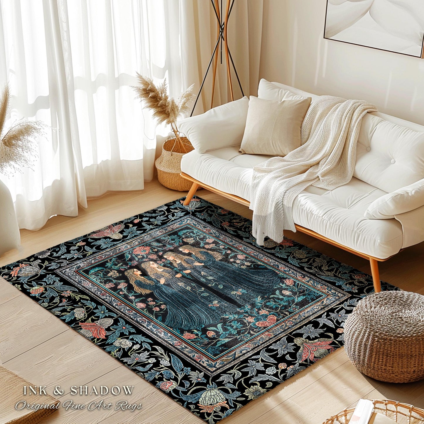 Elegant Medieval Storybook Area Rug | Ornate Botanical Enchantment Dark Gothic Romance Folk Art Renaissance Magic Aesthetic Bedroom Witchy |