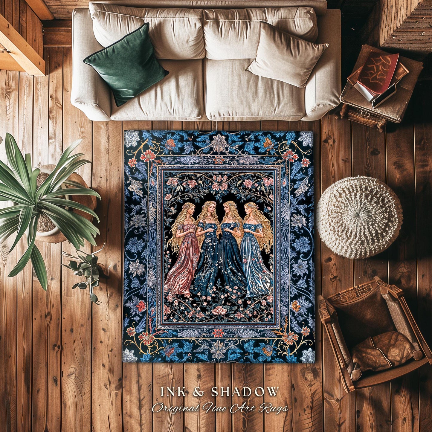Goddess Aesthetic Ethereal Area Rug | Whimsical Celestial Gothic Forest Bedroom Accent Witchy Botanical Magic Enchanted Magical Aesthetic |