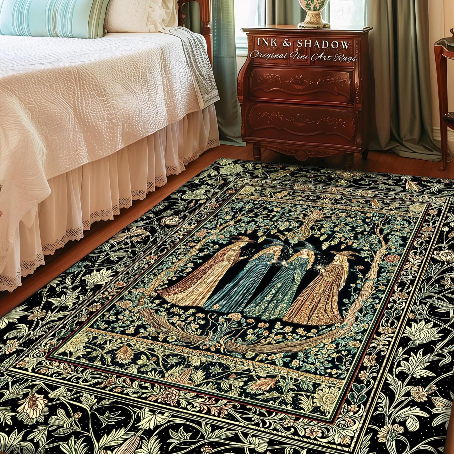 Magic Garden Witches Cozy Accent Rug | Gothic Enchanted Botanical Forest Floor Rug Floral Maiden Dreamy Arcane Aesthetic Wiccan Boho Style