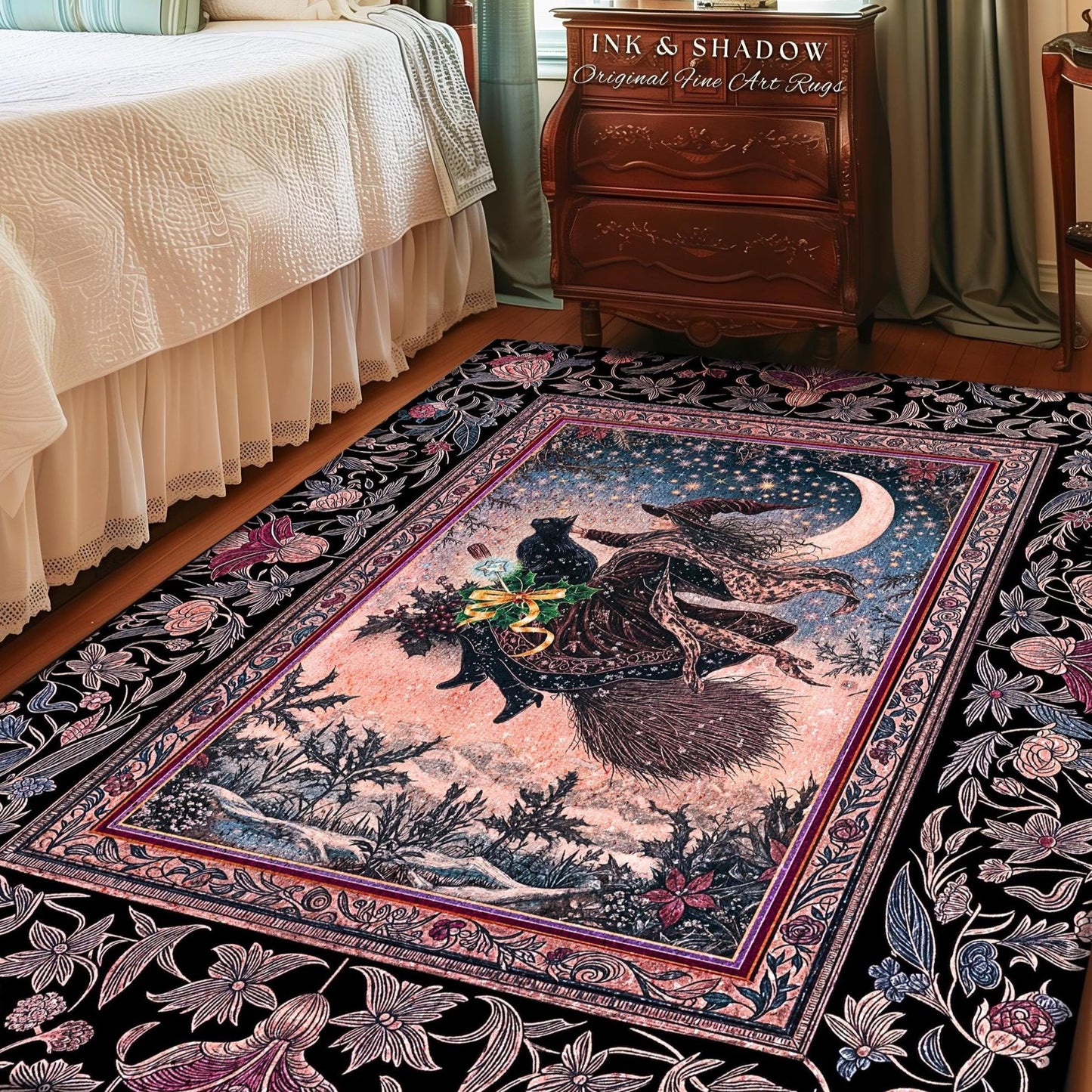 Lilac Skies Ethereal Witch Area Rug | Whimsigoth Decor Pink Starlight Accent Rug Vintage Witch Vibes Mystical Aesthetic Cottagewitch Style |