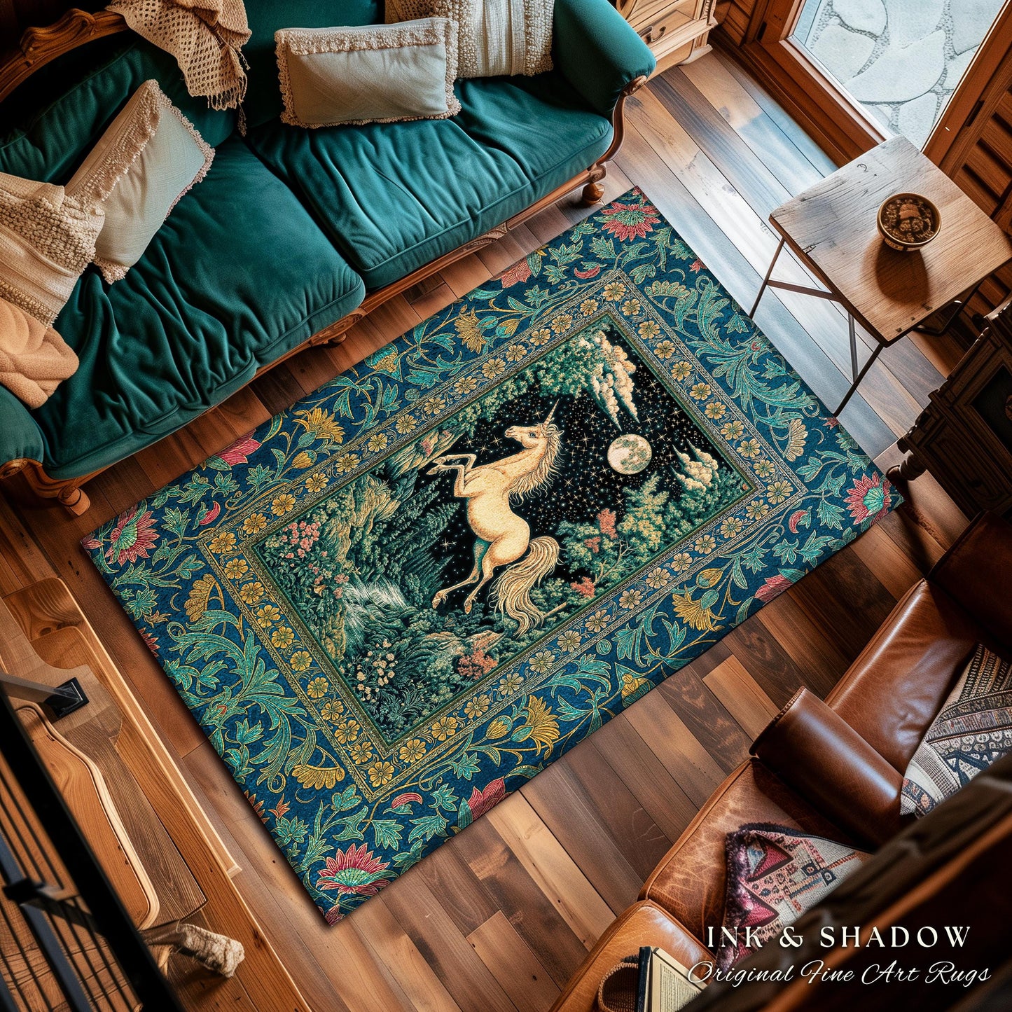 Unicorn Meadow Magical Aesthetic Rug | Castlecore Forest Fantasy Decor Fairytale Accent Regal Mystical Baroque Bedroom Regency Style Decor