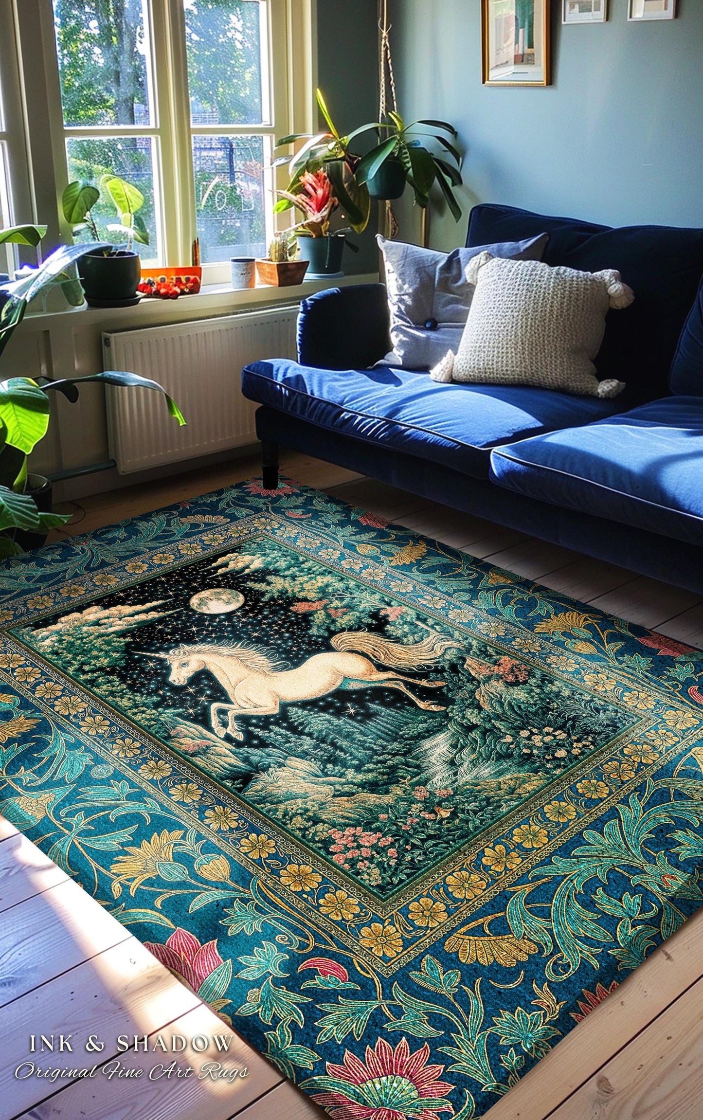 Unicorn Meadow Magical Aesthetic Rug | Castlecore Forest Fantasy Decor Fairytale Accent Regal Mystical Baroque Bedroom Regency Style Decor