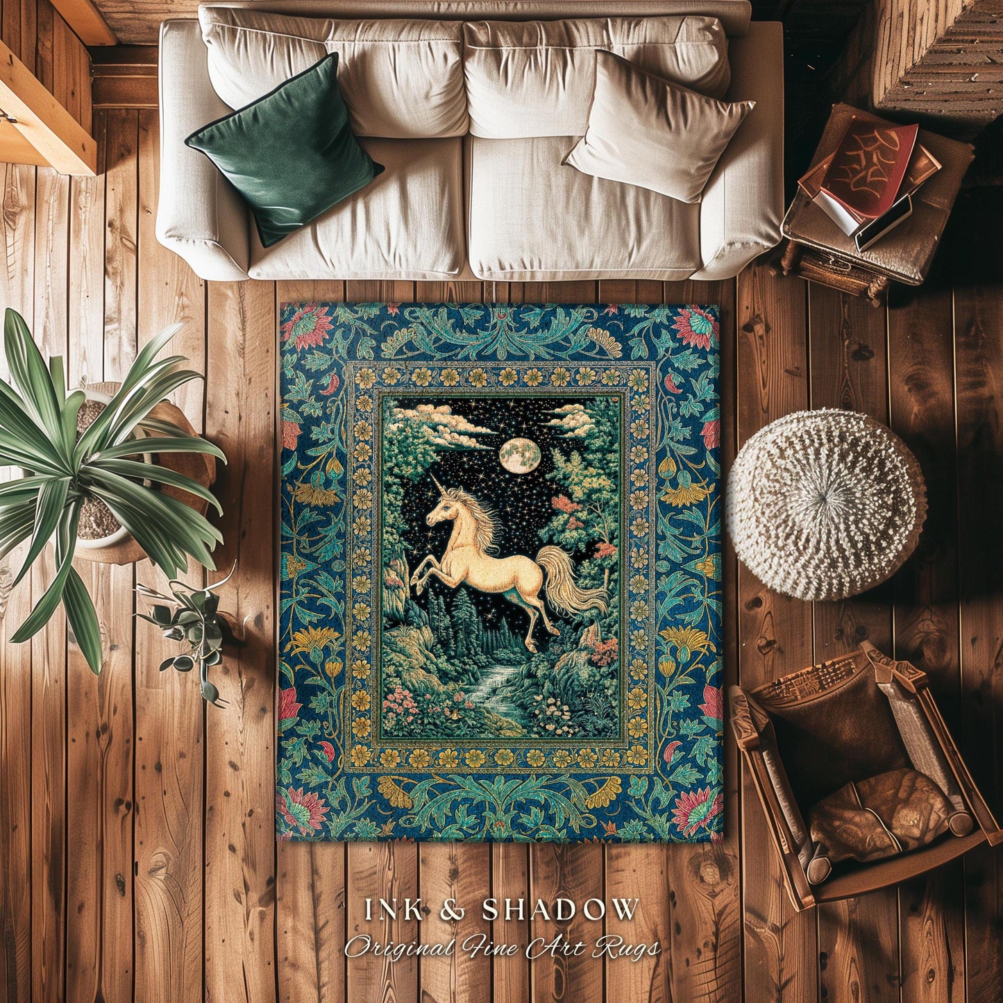 Unicorn Meadow Magical Aesthetic Rug | Castlecore Forest Fantasy Decor Fairytale Accent Regal Mystical Baroque Bedroom Regency Style Decor