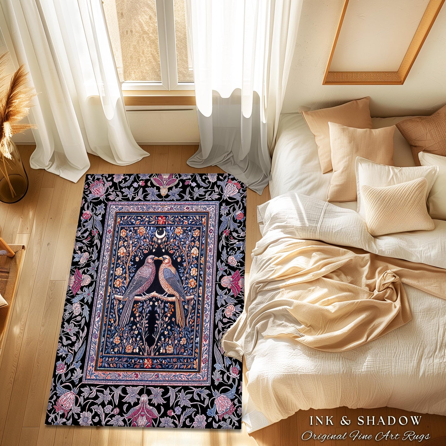 Gothic Victorian Lavender Crow Rug | Baroque Cottagecore Bedroom Accent Whimsical Dark Academia Decor Cozy Enchanted Raven Lovers Fairytale