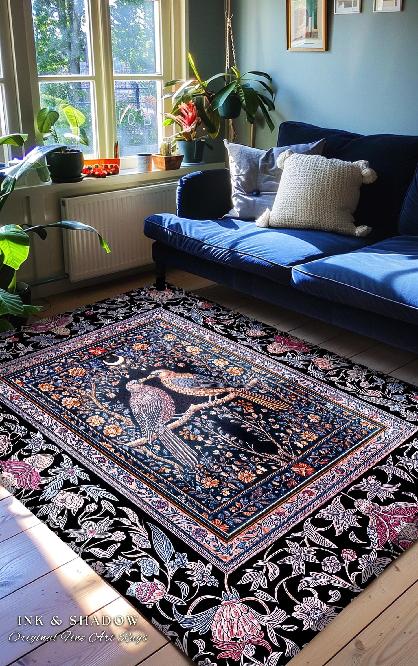 Gothic Victorian Lavender Crow Rug | Baroque Cottagecore Bedroom Accent Whimsical Dark Academia Decor Cozy Enchanted Raven Lovers Fairytale