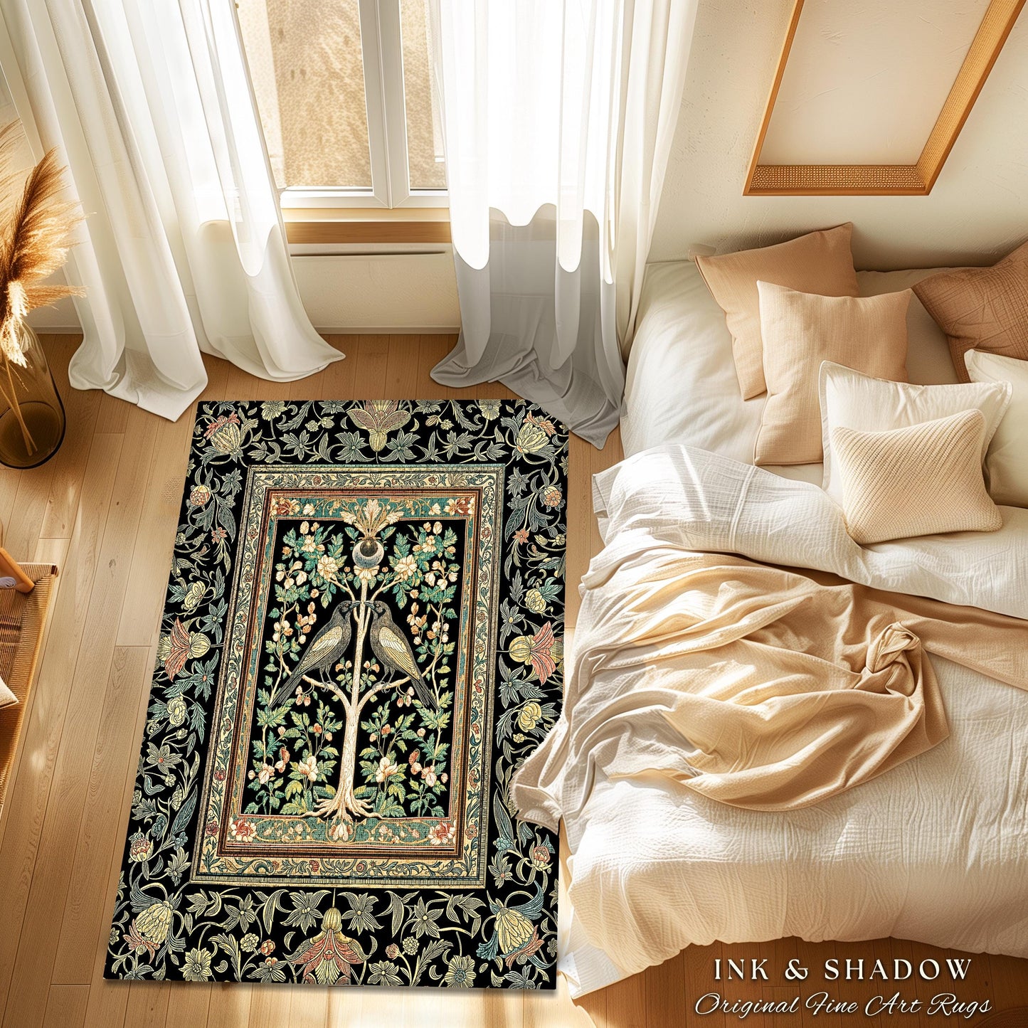 Maximalist Gothic Crowcore Rug | Enchanted Celestial Decor Baroque Forest Accent Cottagecore Cozy Bedroom Dark Academia Inspired Botanical