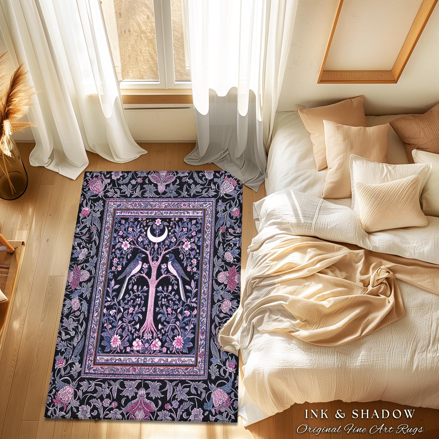 Magpie Ethereal Moon Gothic Rug | Baroque Pastel Purple Celestial Bedroom Accent Victorian Fairytale Inspired Decor Whimsigoth Bedroom Cozy