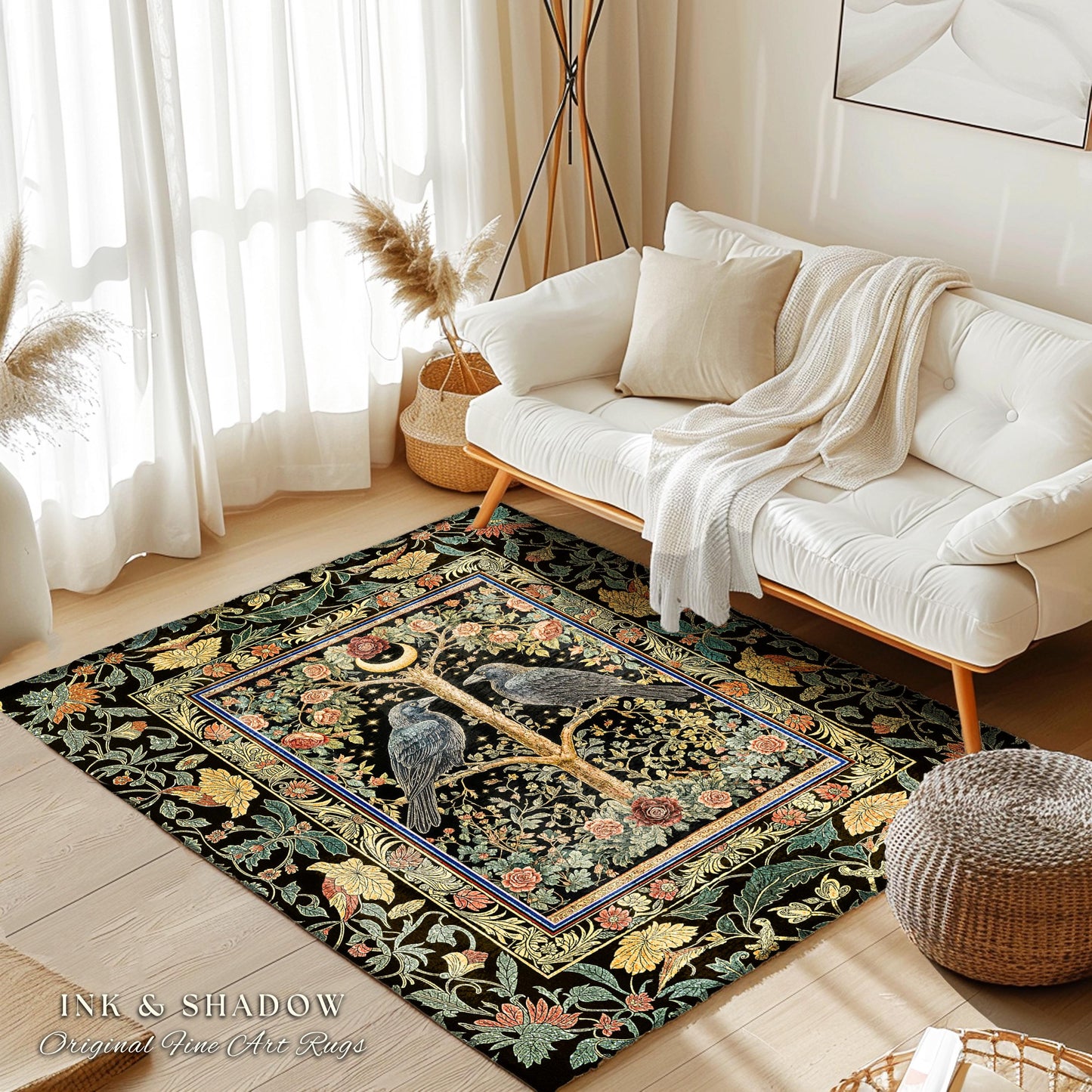 Golden Amber Gothic Decor Rug | Cozy Autumnal Style Baroque Crowcore Accent Antique Inspired Mysticism Gift Cottagecore Dark Academia Dorm |