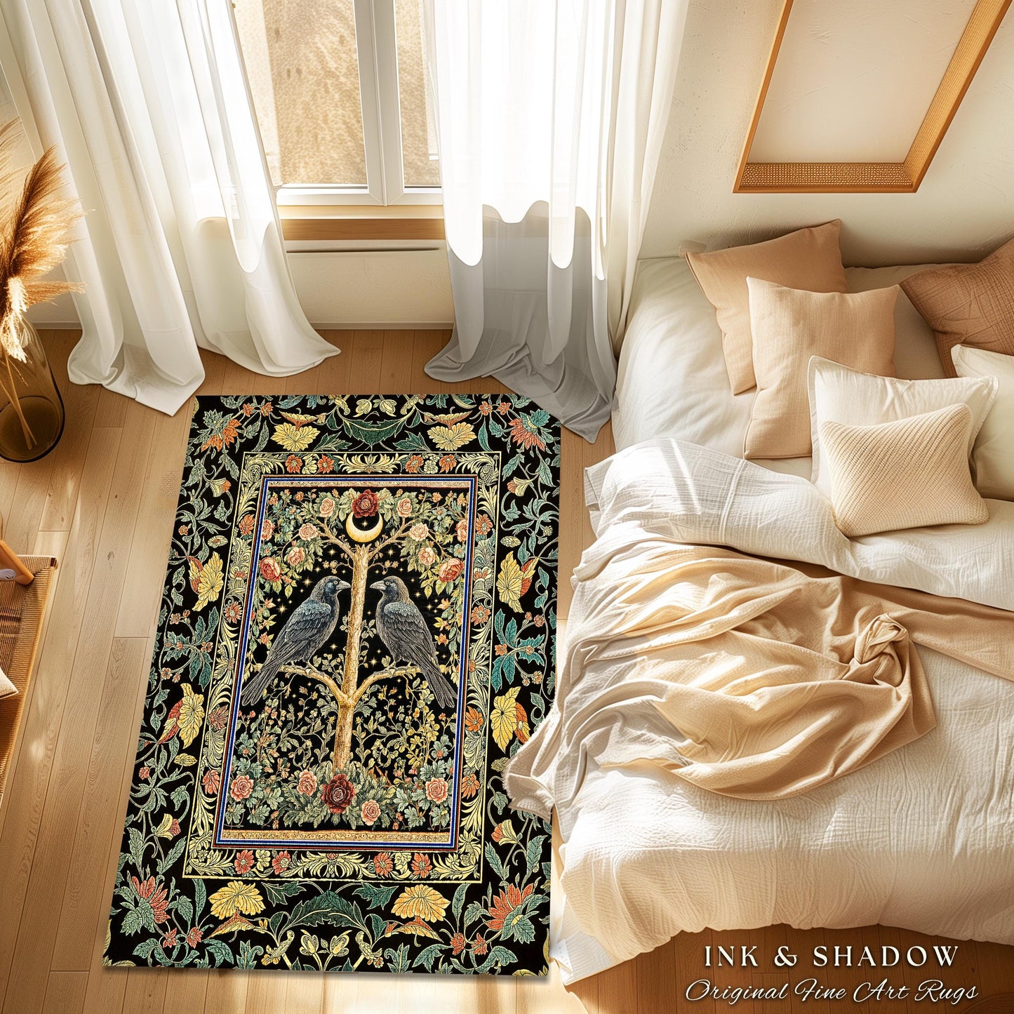 Golden Amber Gothic Decor Rug | Cozy Autumnal Style Baroque Crowcore Accent Antique Inspired Mysticism Gift Cottagecore Dark Academia Dorm |