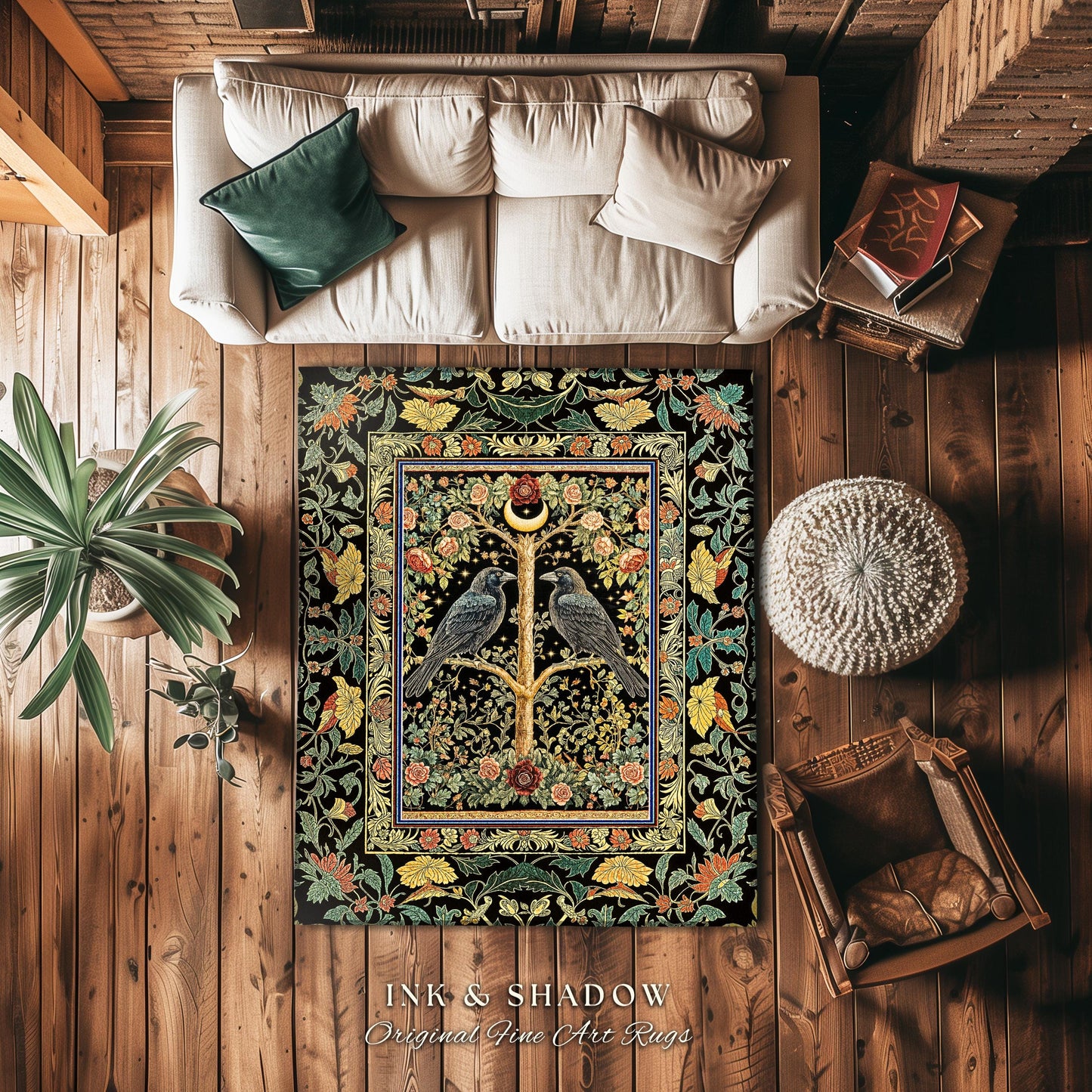 Golden Amber Gothic Decor Rug | Cozy Autumnal Style Baroque Crowcore Accent Antique Inspired Mysticism Gift Cottagecore Dark Academia Dorm |
