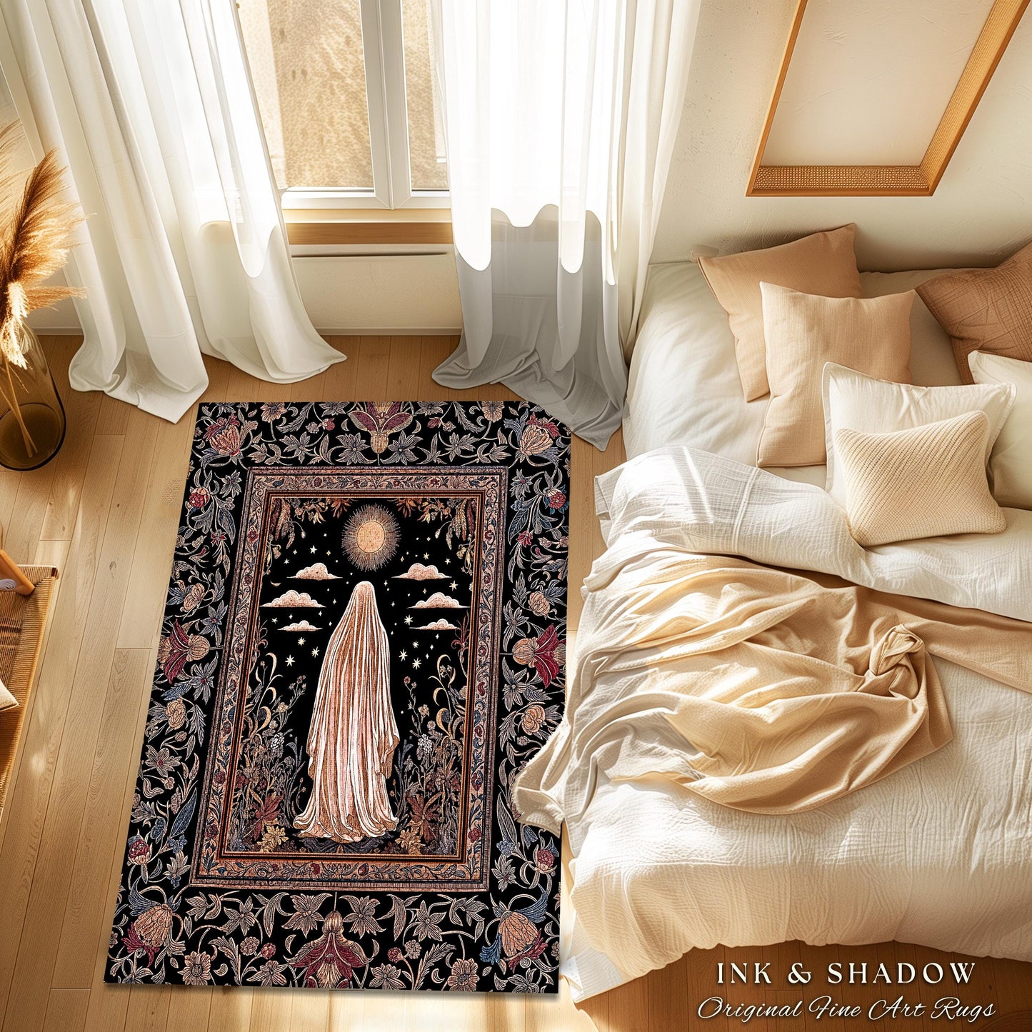 Celestial Garden Spirit Area Rug | Bohemian Halloween Whimsigothic Home Accent Rug Ghost Ornate Gothic Rustic Halloween Home Decor Ethereal