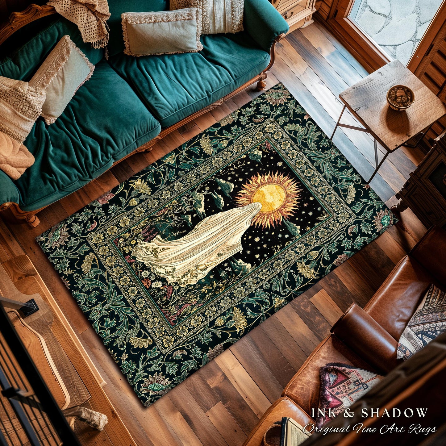 Autumn Harvest Spirit Ghost Rug | Cottagecore Halloween Floral Aesthetic Home Decor Whimsigoth Gothic Accent Botanical Cozy Witchy Area Rug