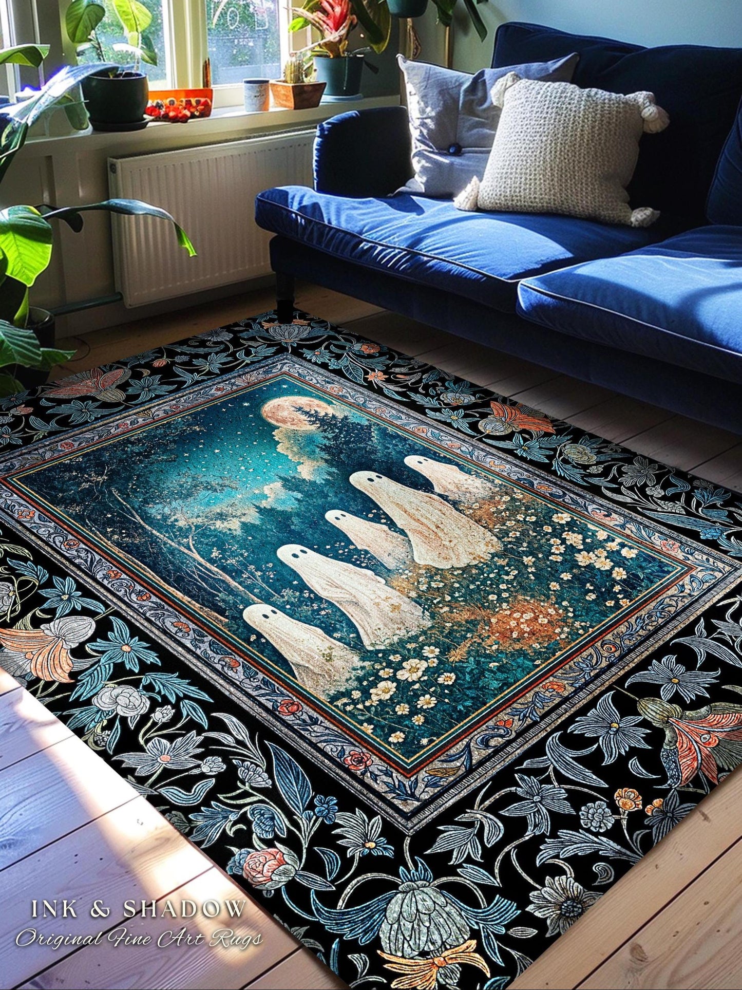 Dark Forest Spirits Ethereal Area Rug | Whimsigothic Aesthetic Halloween Decor Floral Gothic Maximalist Mystic Cottagecore Witchy Accent |