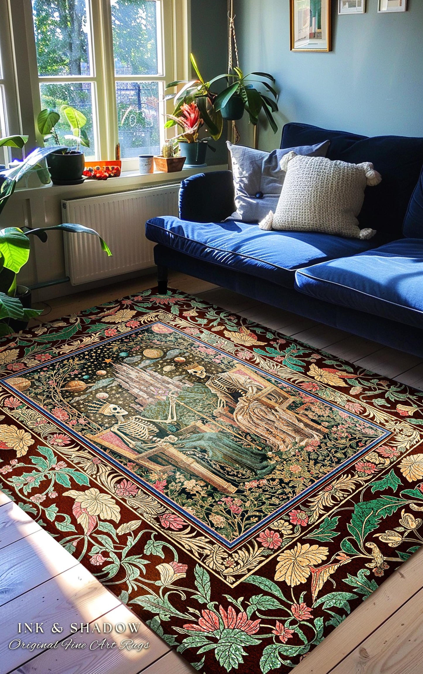 Pastel Witchy Skeleton Couple Area Rug | Dark Academia Whimsical Fantasy Occult Spooky Gothic Couple Bedroom Accent Wiccan Dark Aesthetic |