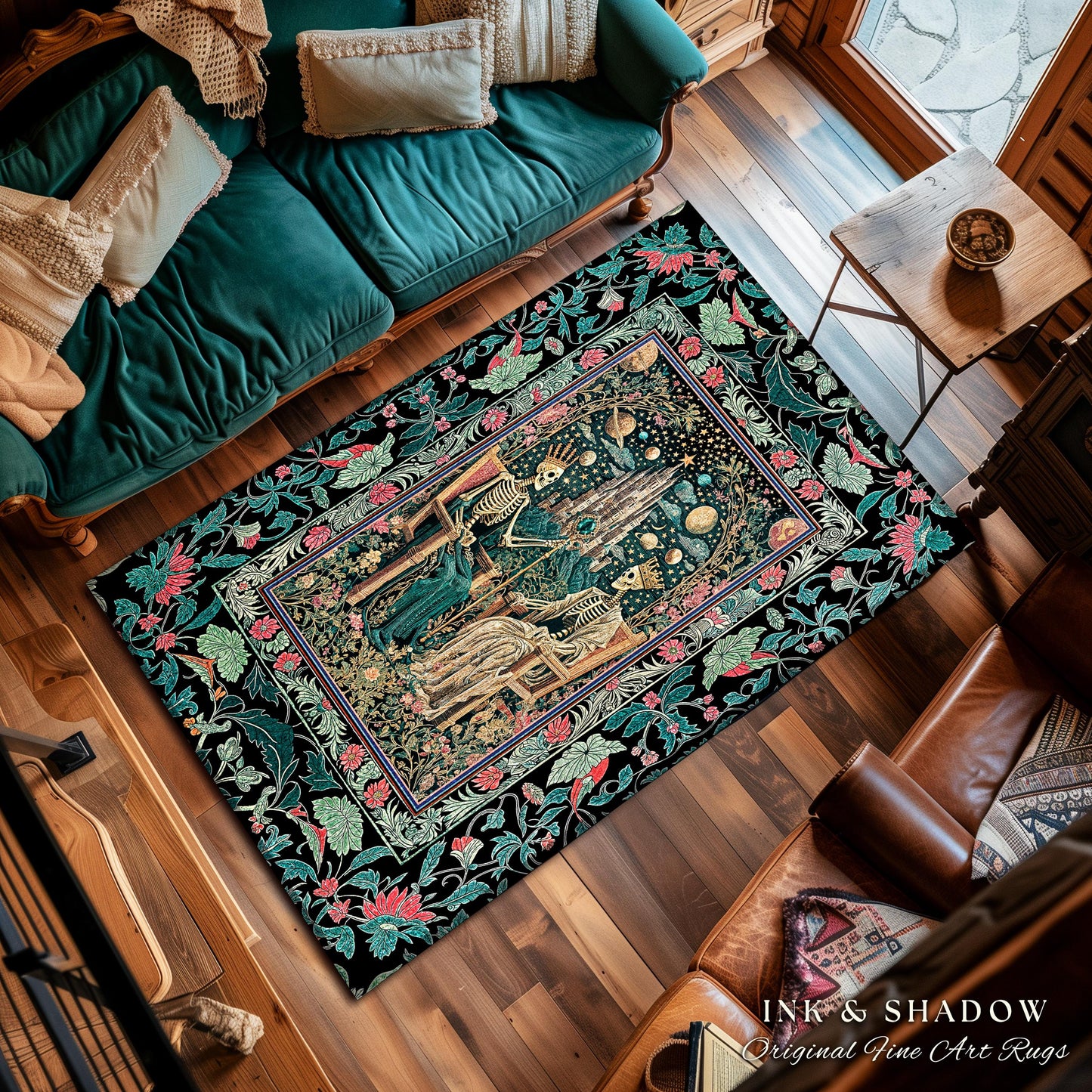 Gothic Regency Skeleton Area Rug | Celestial Crowned Witchy Whimsical Magic Fantasy Decor Fairytale Mystical Royal Lovers Baroque Accent |