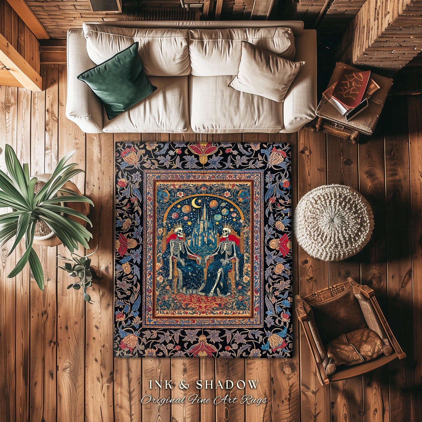 Gothic Kingdom Cosmic Castle Rug | Dark Moody Colors Dark Academia Baroque Romance Gothic Throne Celestial Magic Bedroom Accent Royal Decor