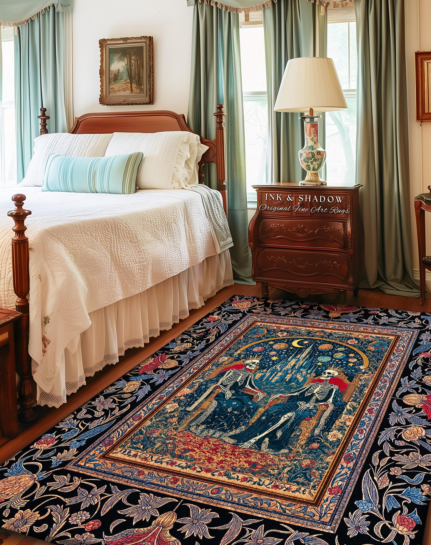 Gothic Kingdom Cosmic Castle Rug | Dark Moody Colors Dark Academia Baroque Romance Gothic Throne Celestial Magic Bedroom Accent Royal Decor