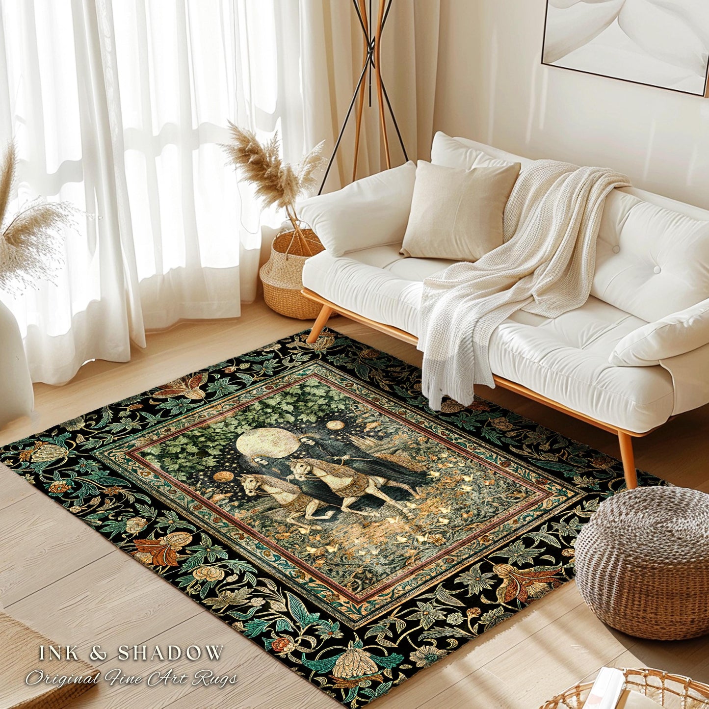 Haunted Ivy Gothic Skeleton Rug | Moonlit Horsemen Baroque Dark Academia Fantasy Aesthetic Celestial Lovers Macabre Dark Fairytale Decor |