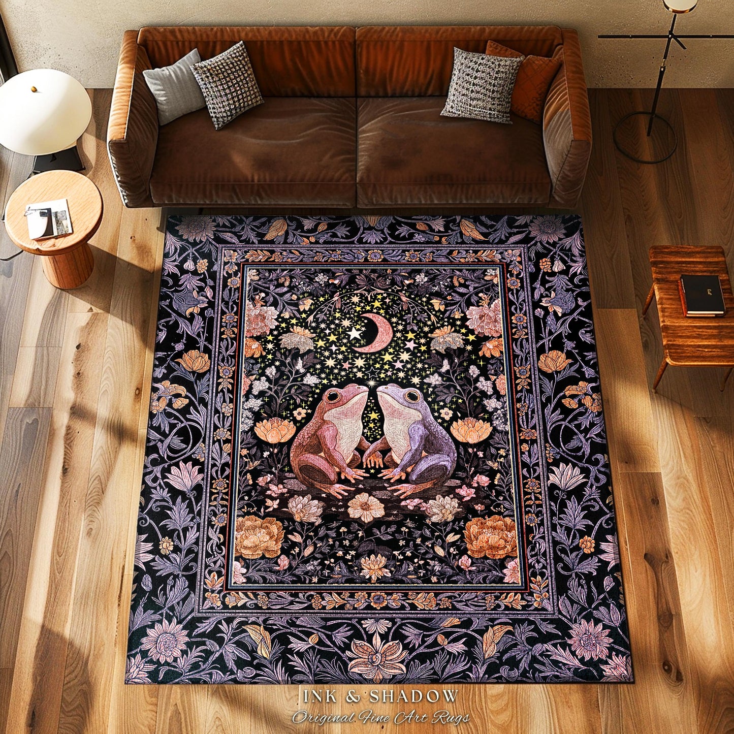 Soft Fairycore Moonlit Frog Accent Rug | Purple Whimsical Home Decor Cottagecore Bedroom Enchanted Garden Whimsigothic Mystical Aesthetic |