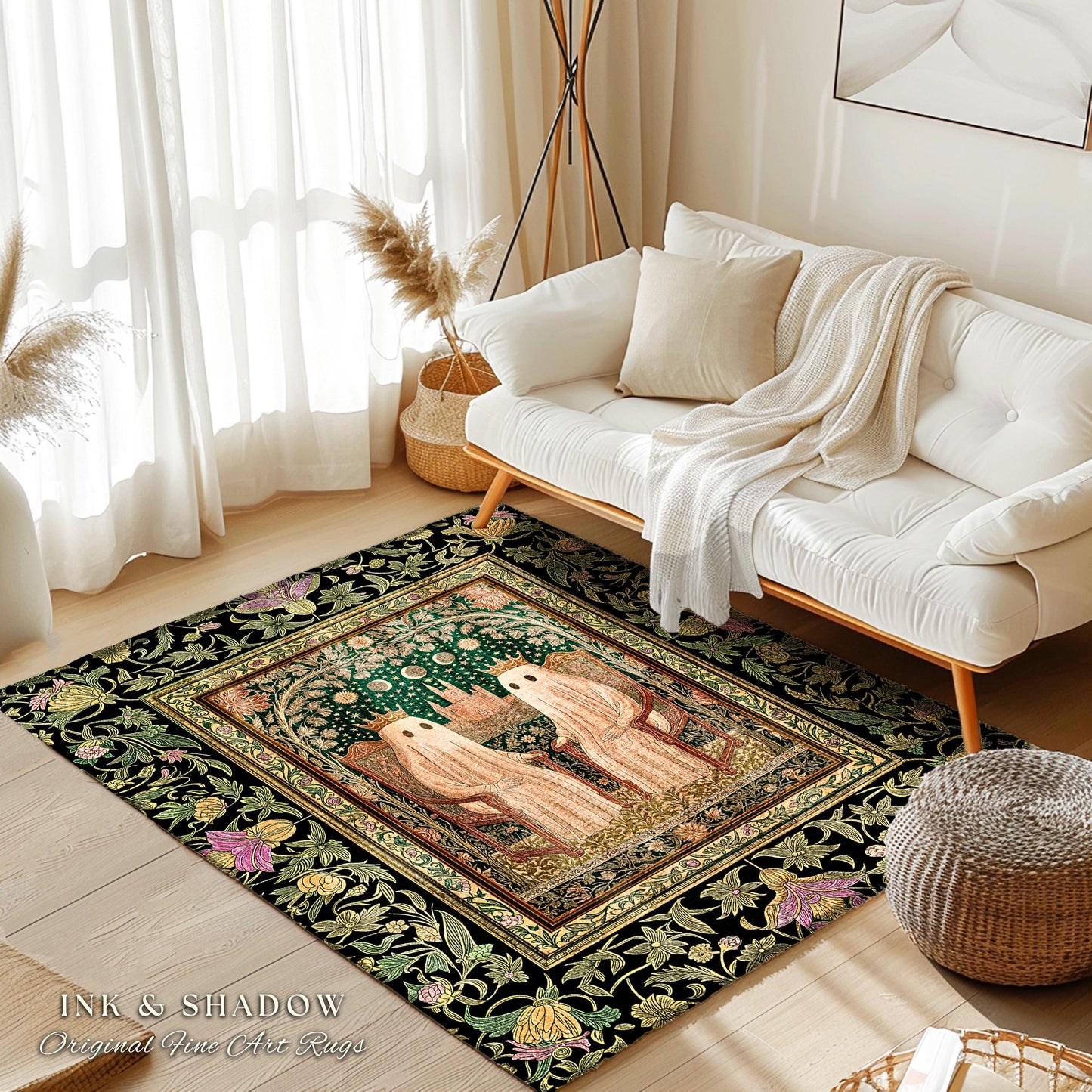 Royal Moonlit Ghost Lovers Rug | Cozy Gothic Bedroom Whimsigoth Style Dark Academia Aesthetic Haunted Halloween Cozy Accent Eclectic Decor