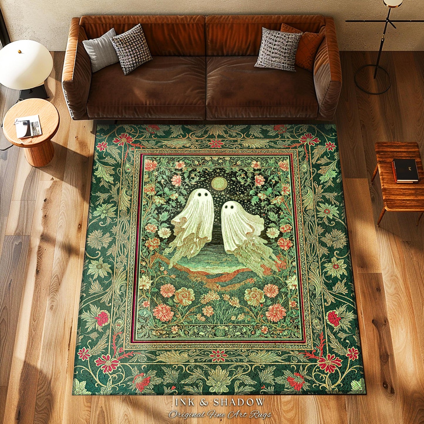 Soft Aesthetic Ghost Lovers Area Rug | Halloween Rug Cozy Fall Whimsigoth Decor Cottagecore Magic Botanical Fairytale Accent Spooky Cute |