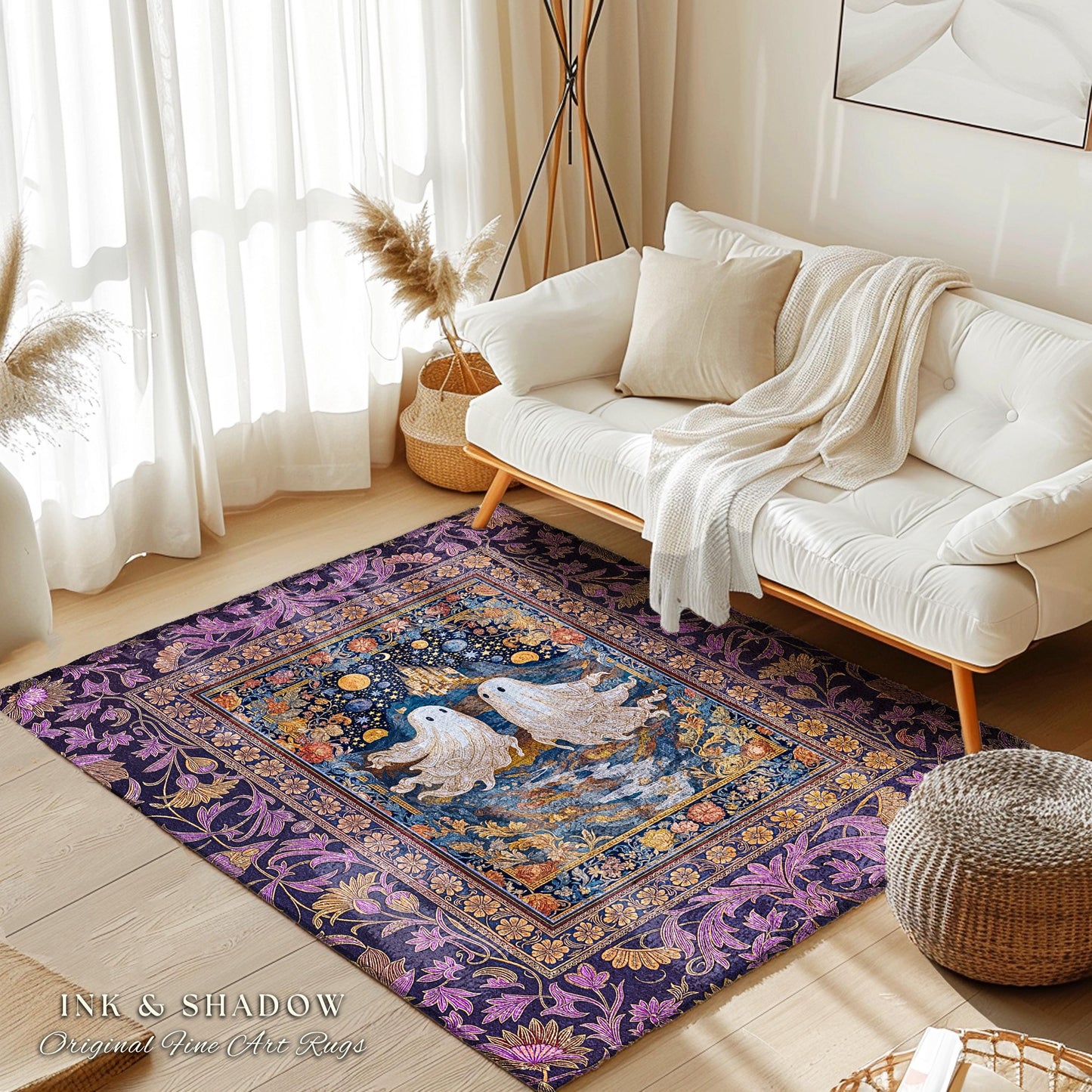 Rosy Aesthetic Celestial Ghost Rug | Gothic Ghost Lovers Bedroom Spooky Season Decor Witchy Style Fantasy Accent Baroque Fairytale Whimsy |