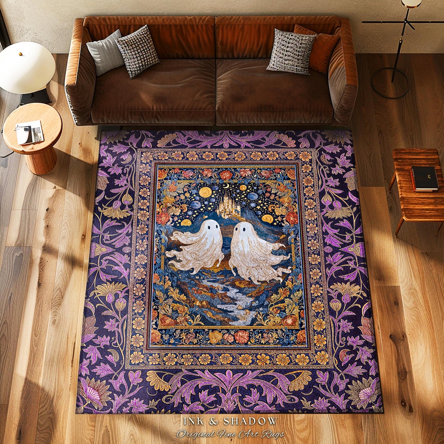 Rosy Aesthetic Celestial Ghost Rug | Gothic Ghost Lovers Bedroom Spooky Season Decor Witchy Style Fantasy Accent Baroque Fairytale Whimsy |