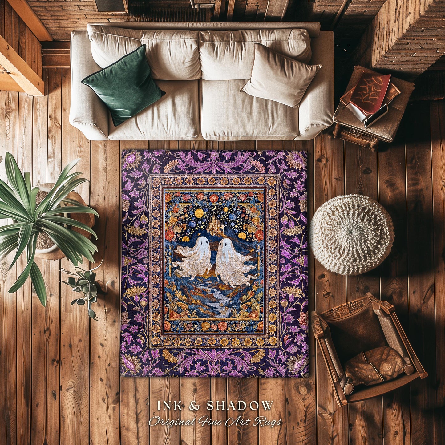 Rosy Aesthetic Celestial Ghost Rug | Gothic Ghost Lovers Bedroom Spooky Season Decor Witchy Style Fantasy Accent Baroque Fairytale Whimsy |