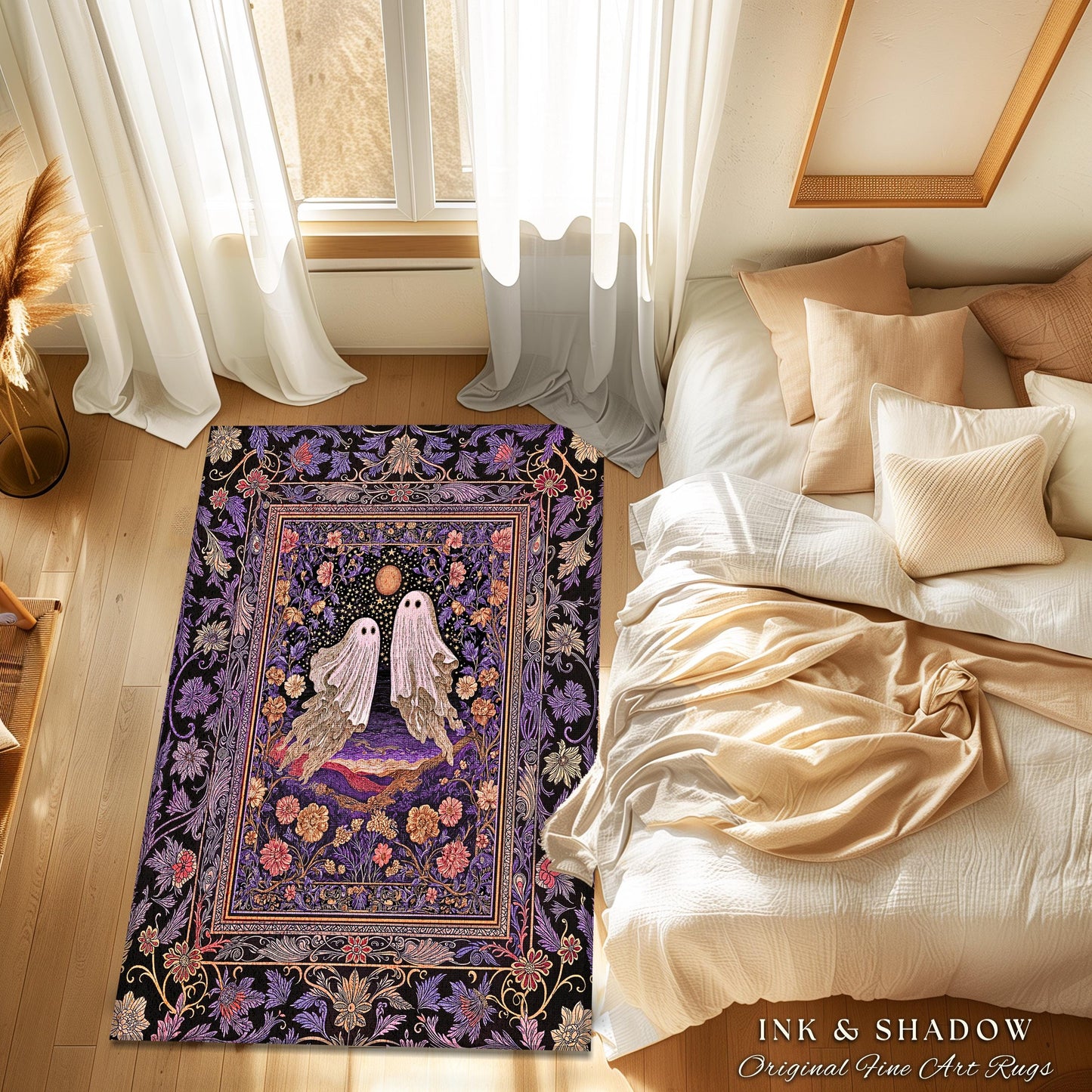 Mystic Sunset Spooky Area Rug | Mauve Pink Halloween Ghost Accent Gothic Fairytale Bedroom Cottagecore Witchcore Fall Aesthetic Whimsy Decor