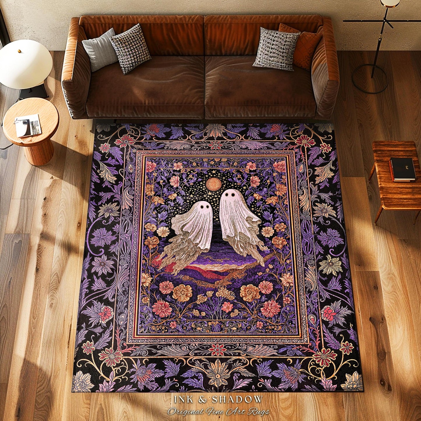 Mystic Sunset Spooky Area Rug | Mauve Pink Halloween Ghost Accent Gothic Fairytale Bedroom Cottagecore Witchcore Fall Aesthetic Whimsy Decor