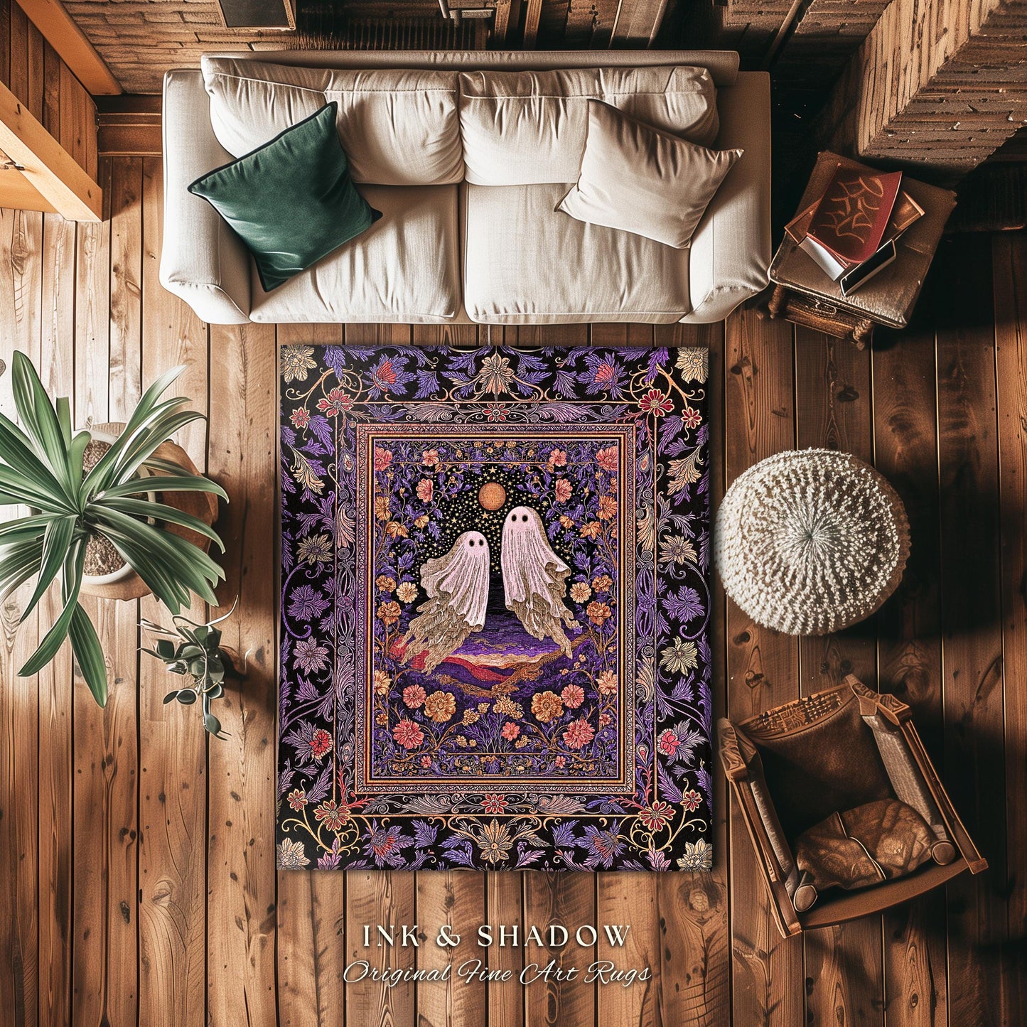 Mystic Sunset Spooky Area Rug | Mauve Pink Halloween Ghost Accent Gothic Fairytale Bedroom Cottagecore Witchcore Fall Aesthetic Whimsy Decor