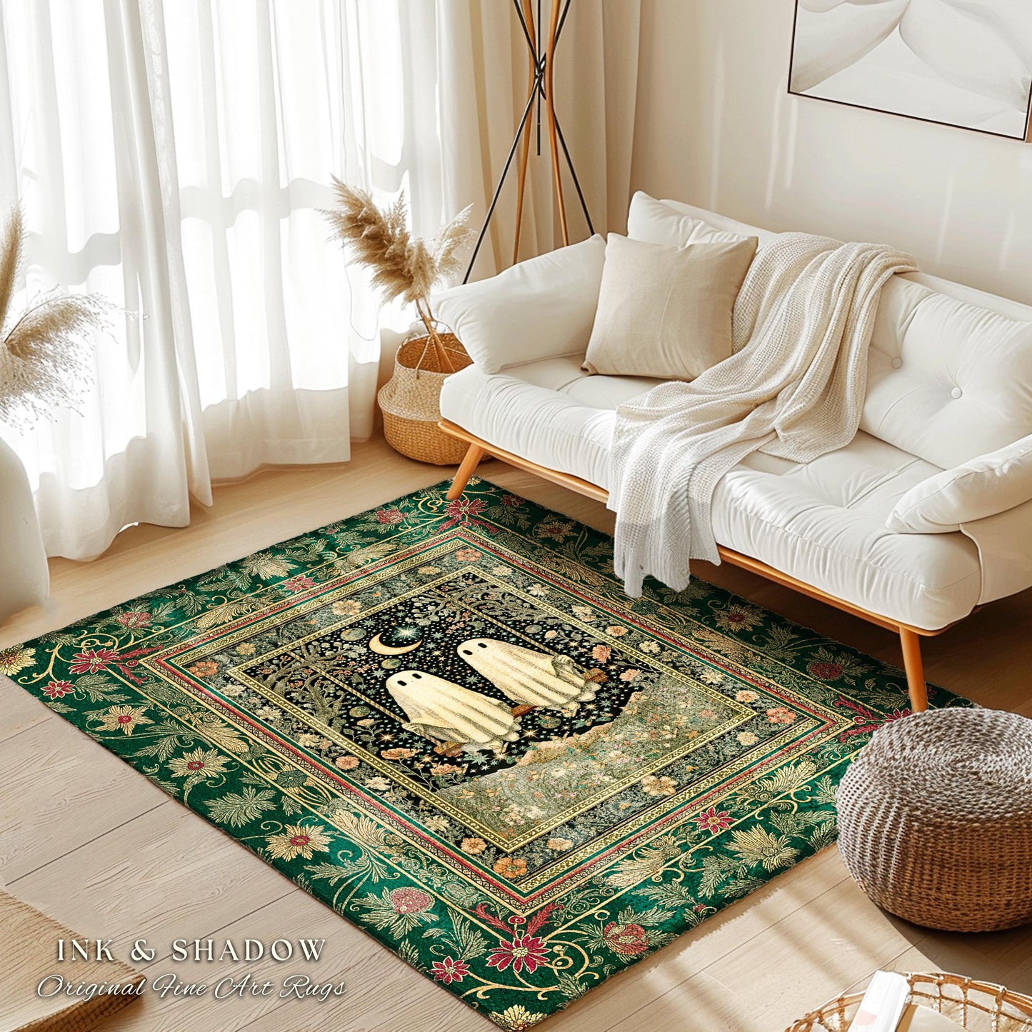Golden Enchantment Floral Ghost Rug | Gothic Lovers Area Rug Gothic Bedroom Accent 'Til Death do us Part Mystical Decor Botanical Garden |