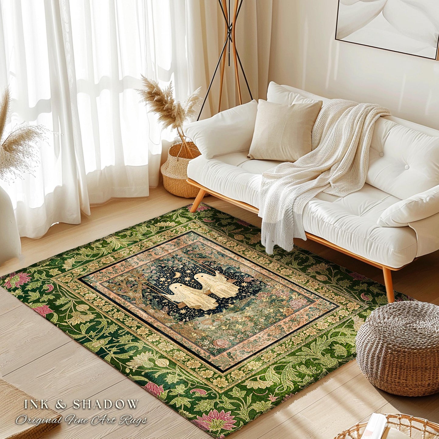 Ghost Lovers on a Swing Rug | Ethereal Moonlit Lovers Area Rug Whimsical Bedroom Accent Mystical Aesthetic Gothic Witchy Fairycore Accent |