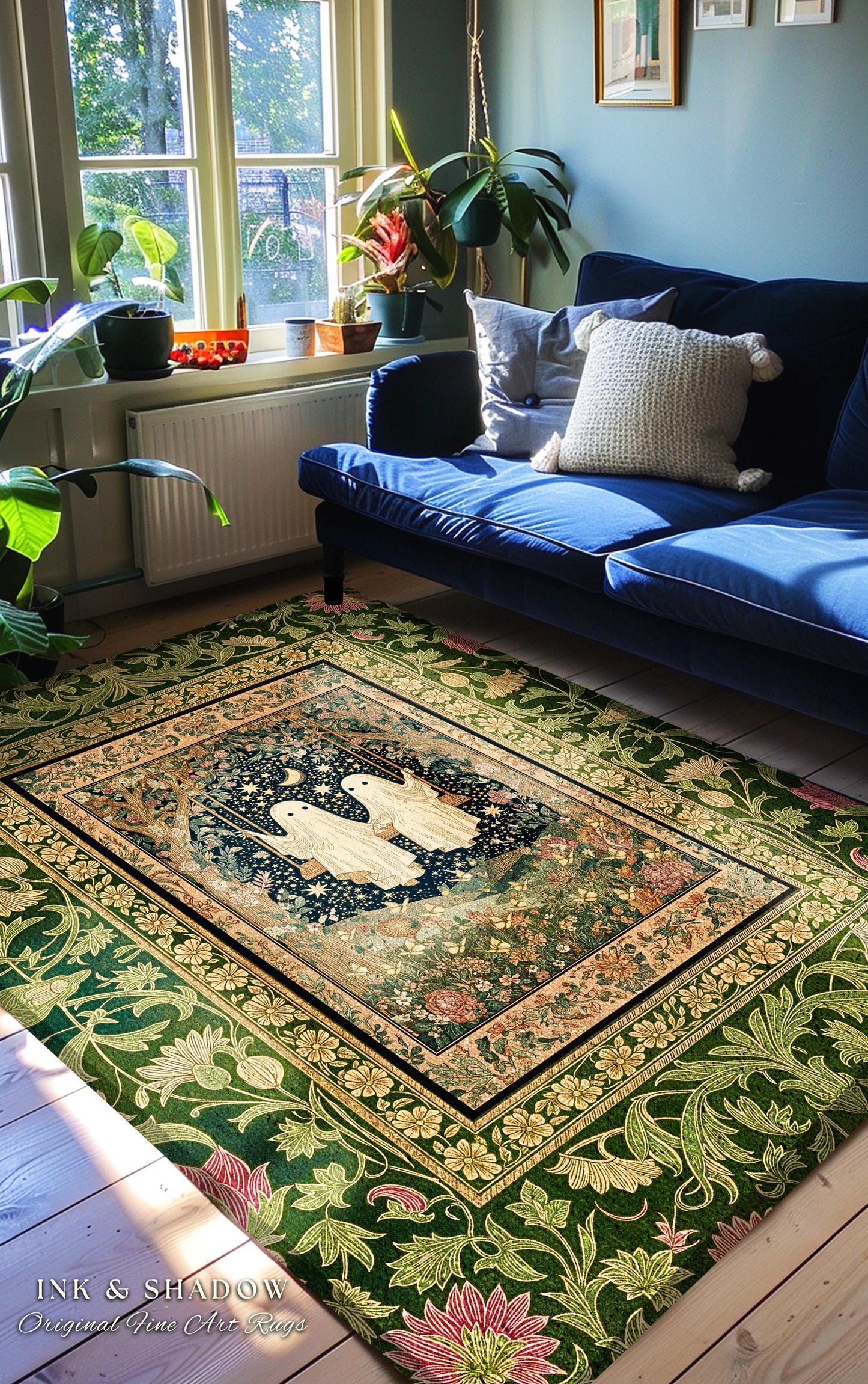 Ghost Lovers on a Swing Rug | Ethereal Moonlit Lovers Area Rug Whimsical Bedroom Accent Mystical Aesthetic Gothic Witchy Fairycore Accent |