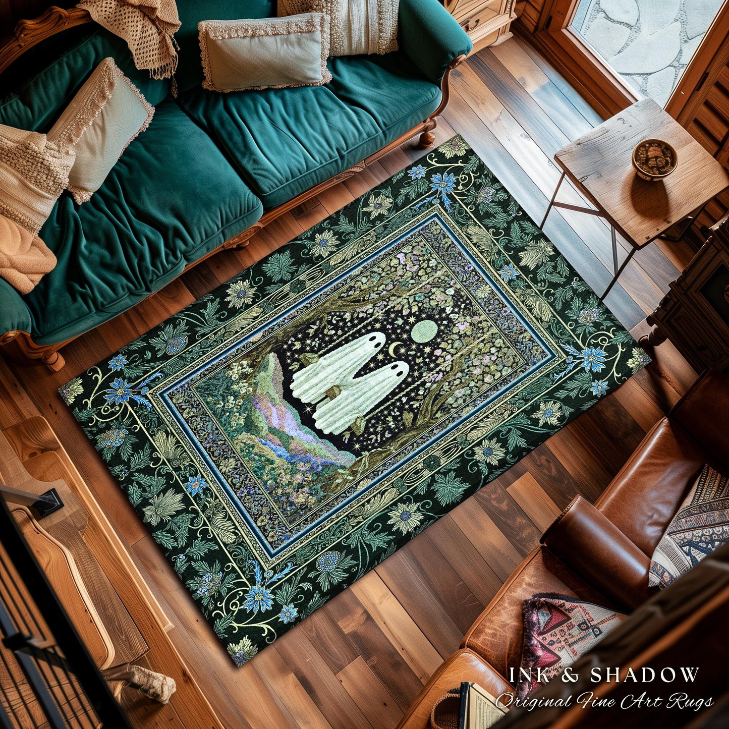 Dark Forest Swing Area Rug | Moody Bedroom Accent Gothic Garden Ghosts Autumn Whimsical Decor Gothic Flower Rug Botanical Academia Halloween
