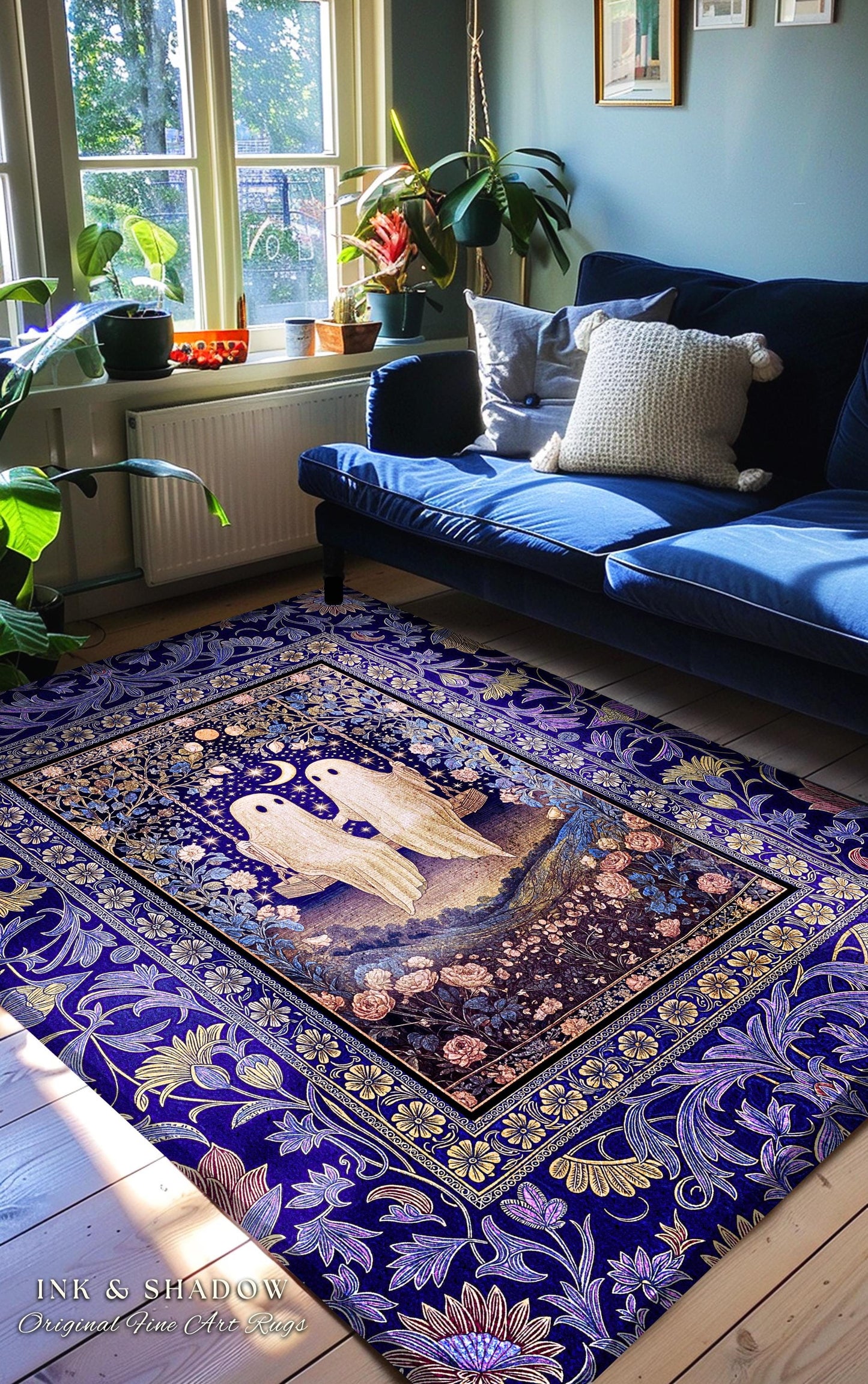 Autumn Lovers Purple Area Rug | Celestial Gothic Ghost Lovers Decor Cottagecore Witchy Forest Accent Fairytale Bedroom Whimsigoth Aesthetic