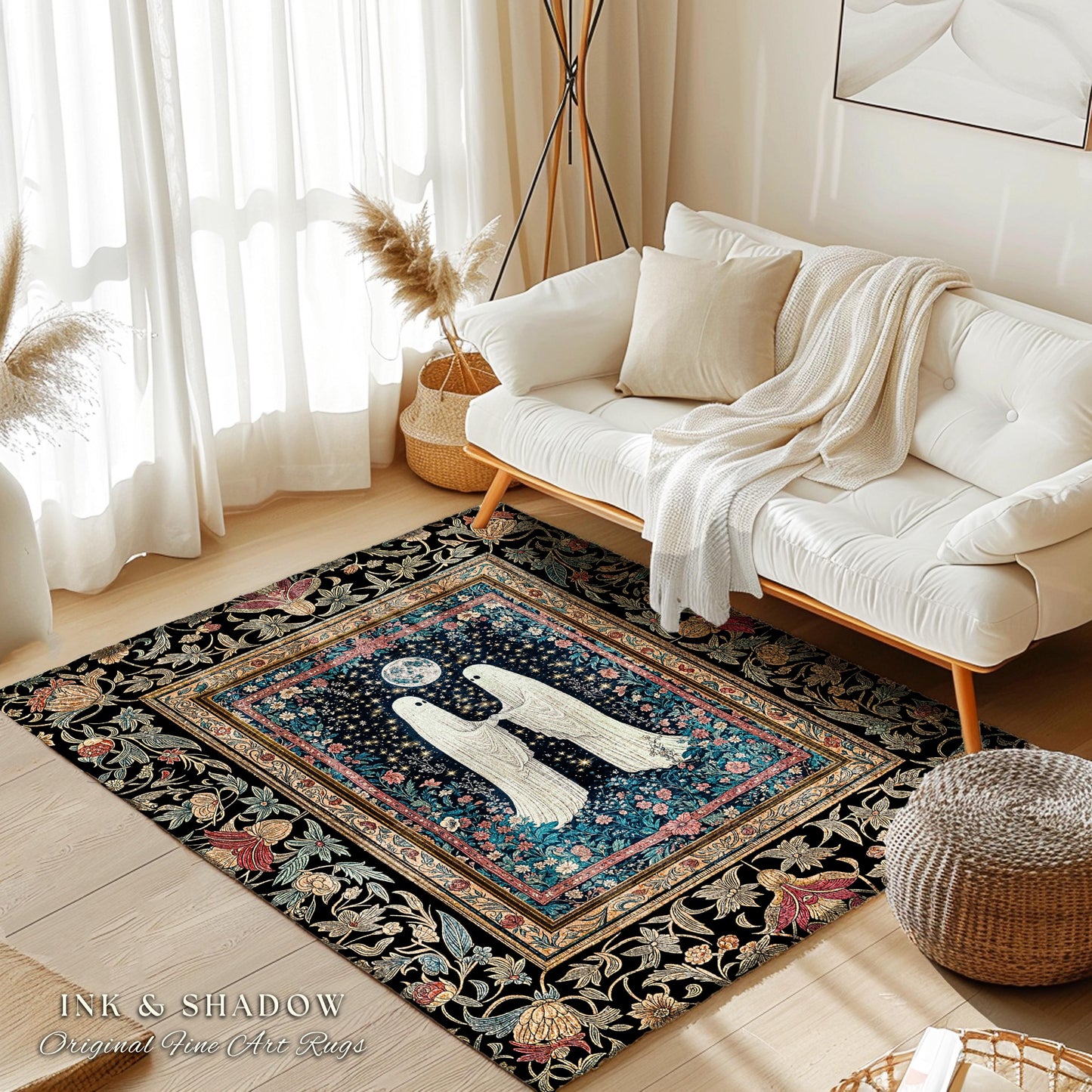 Haunted Rose Garden Area Rug | Folklore Aesthetic Ghost Couple Cottagecore Bedroom Accent Celestial Decor Whimsigoth Cozy Enchanted Home