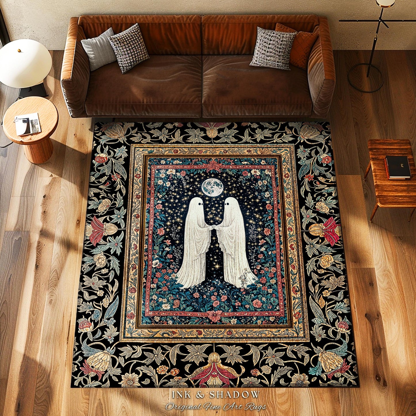 Haunted Rose Garden Area Rug | Folklore Aesthetic Ghost Couple Cottagecore Bedroom Accent Celestial Decor Whimsigoth Cozy Enchanted Home
