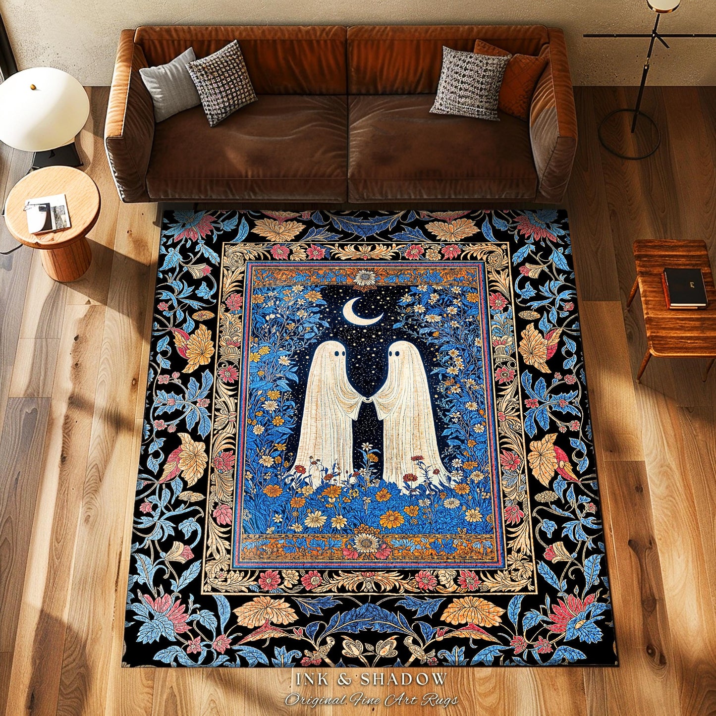 Dreamy Floral Spirits Area Rug | Moody Celestial Cottagecore Bedroom Accent Floral Halloween Ghost Decor Whimsigoth Ornate Gothic Enchanted