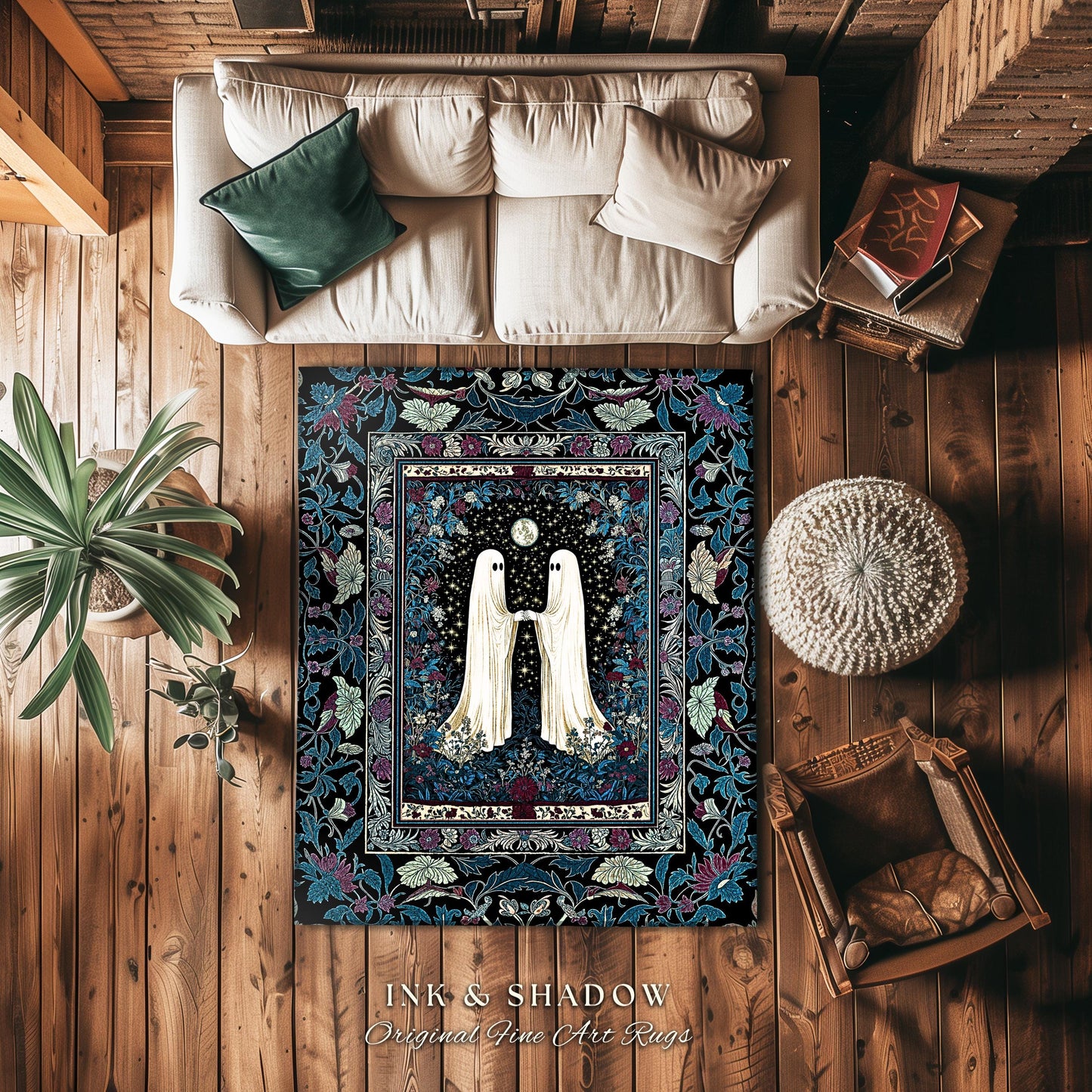 Twilight Grove Mystic Ghost Area Rug | Gothic Bedroom Decor Spirit-Inspired Cozy Fall Accent Whimsigoth Celestial Halloween Maximalist Style
