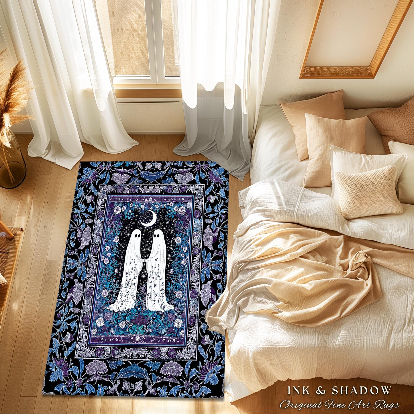 Dark Mystic Witchy Ghost Area Rug | Whimsigoth Bedroom Decor Rug Cozy Spirit Accent Home Aesthetic Retro Maximalist Enchanted Regal Inspired