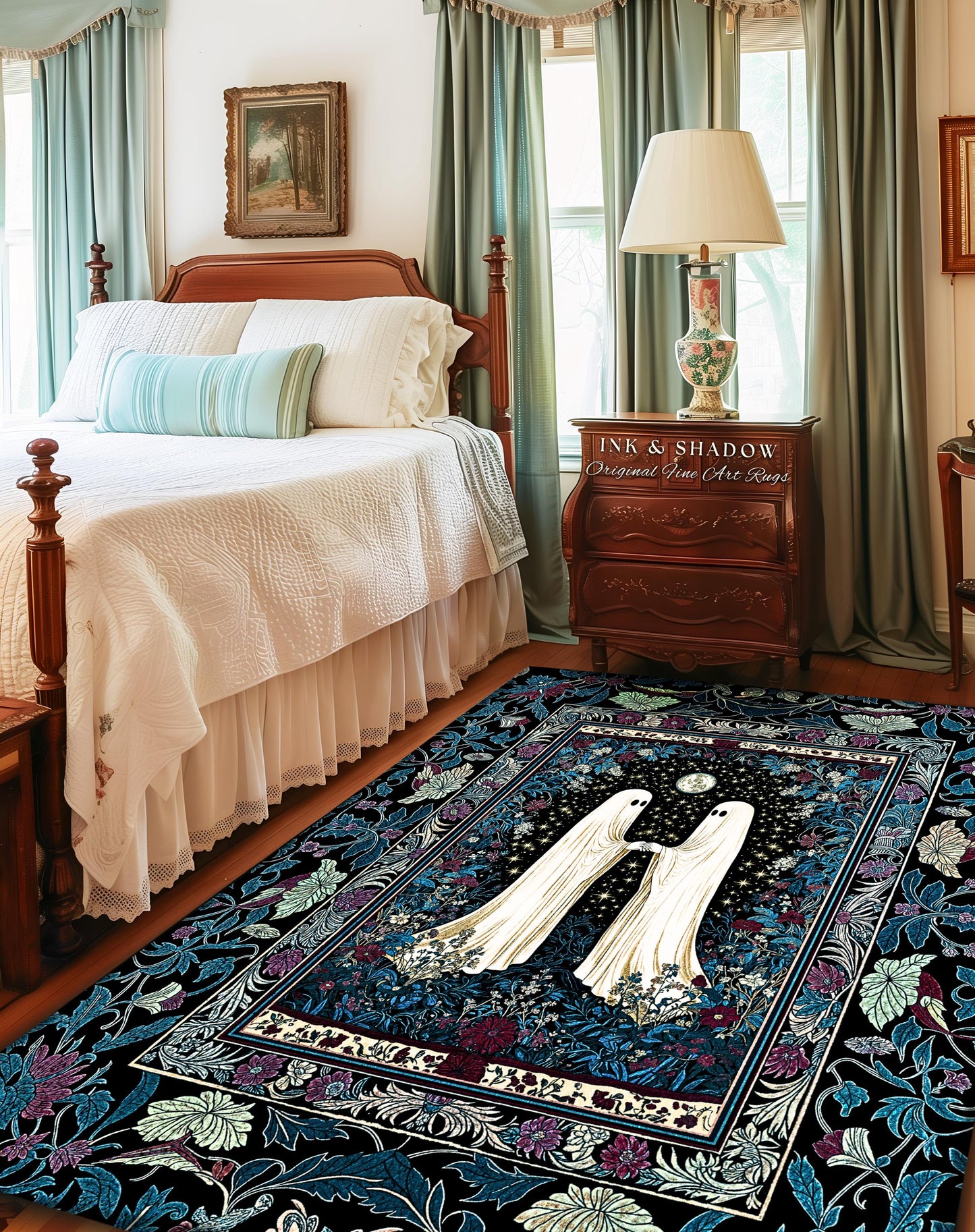 Twilight Grove Mystic Ghost Area Rug | Gothic Bedroom Decor Spirit-Inspired Cozy Fall Accent Whimsigoth Celestial Halloween Maximalist Style