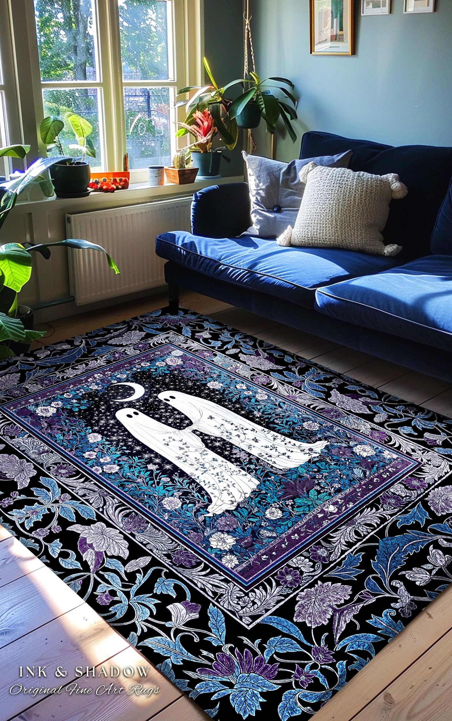 Dark Mystic Witchy Ghost Area Rug | Whimsigoth Bedroom Decor Rug Cozy Spirit Accent Home Aesthetic Retro Maximalist Enchanted Regal Inspired