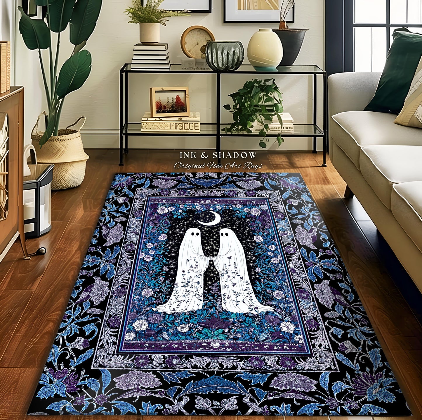 Dark Mystic Witchy Ghost Area Rug | Whimsigoth Bedroom Decor Rug Cozy Spirit Accent Home Aesthetic Retro Maximalist Enchanted Regal Inspired