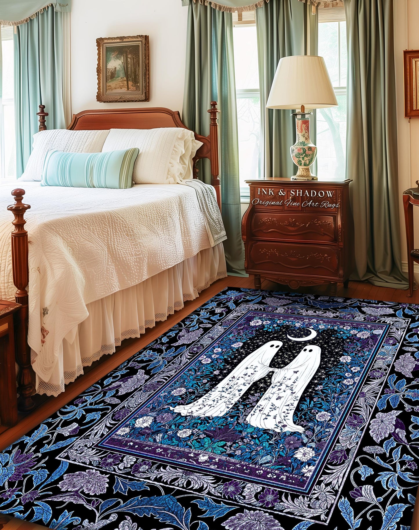 Dark Mystic Witchy Ghost Area Rug | Whimsigoth Bedroom Decor Rug Cozy Spirit Accent Home Aesthetic Retro Maximalist Enchanted Regal Inspired