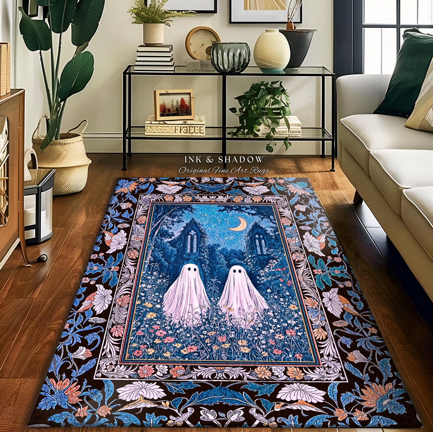 Pastel Celestial Ghost Lovers Area Rug | Spooky Eclectic Accent Whimsical Cute Halloween Decor Home Gift Enchanted Spirits Gothic Bedroom