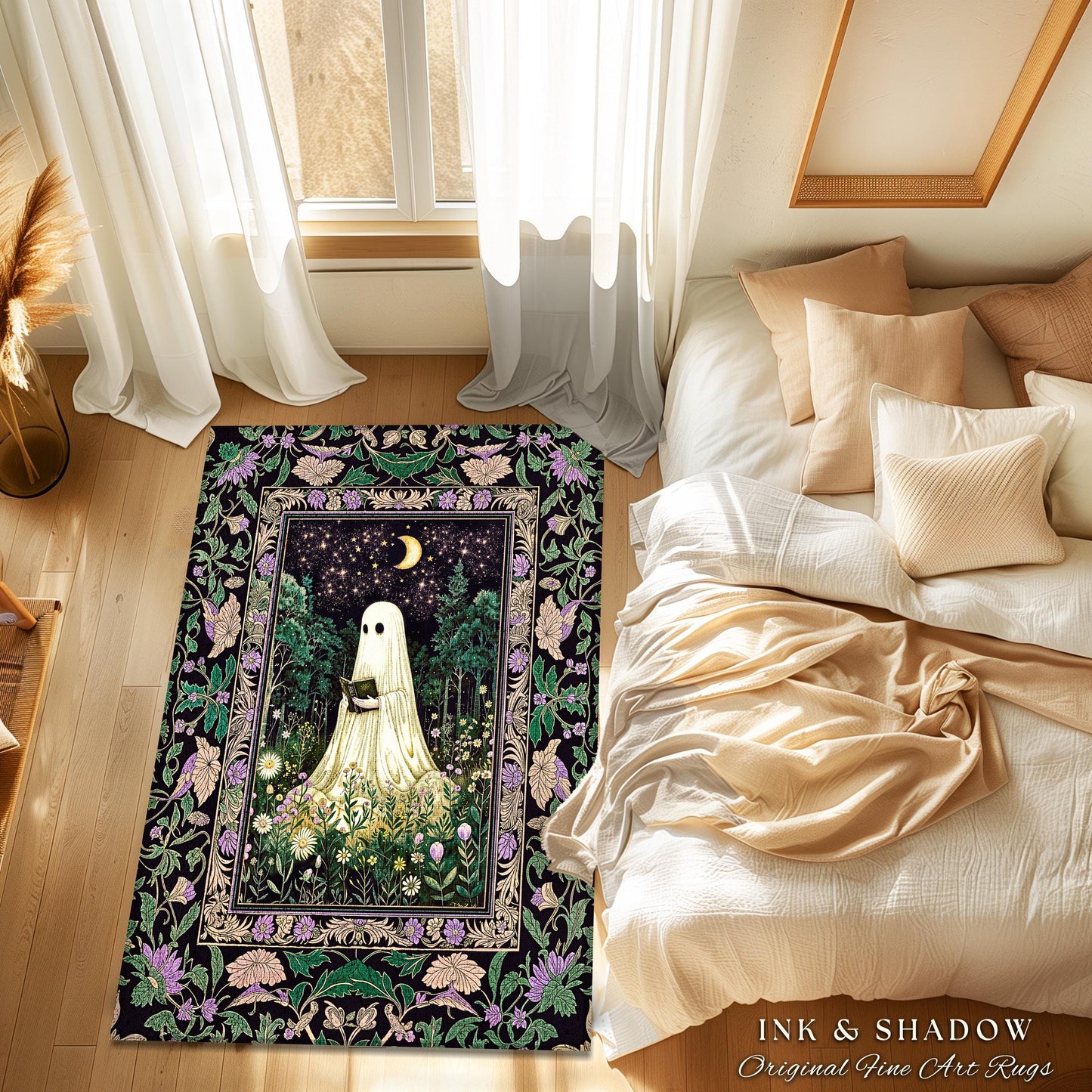 Moody Forest Spirit Ghost Accent Rug | Dark Whimsigoth Celestial Bedroom Rug Witchy Mystical Reading Room Decor Fall Home Aesthetic Cozy |